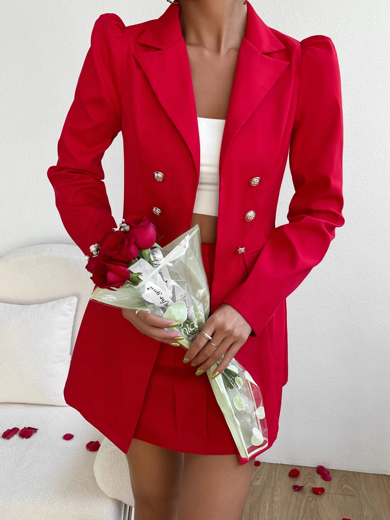 Chiquease Blazer & saia trespassado detalhe da aba