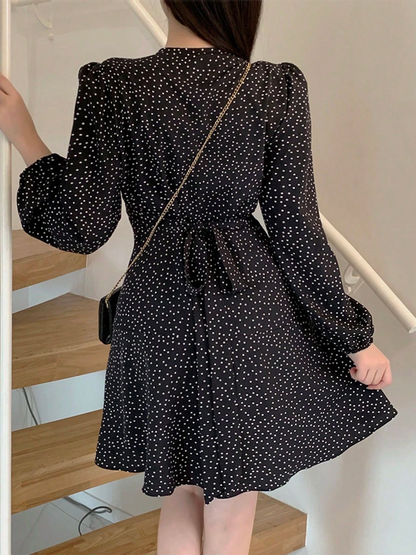 DAZY Vestido Feminino de Manga Bufante com Decote em V, Vestido Longo de Manga Comprida para o Outono