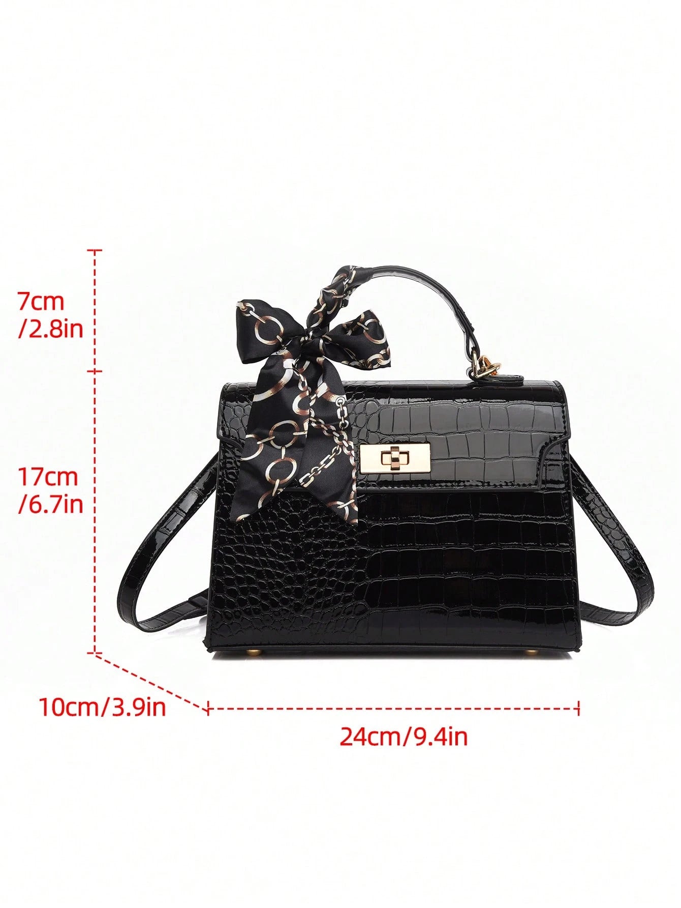 Nova Bolsa Feminina Padrão Crocodilo Brilhante, Grande Capacidade, Moda e Elegante, Acompanha Lenço Estiloso, Pode Ser Usada Como Bolsa de Ombro, Preta