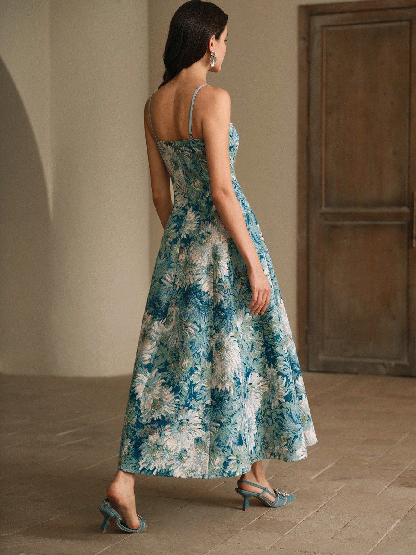 Anewsta Vestido de Festa Estilo Pintura Feminino Modelo Linha-A com Alças, Novos Lançamentos