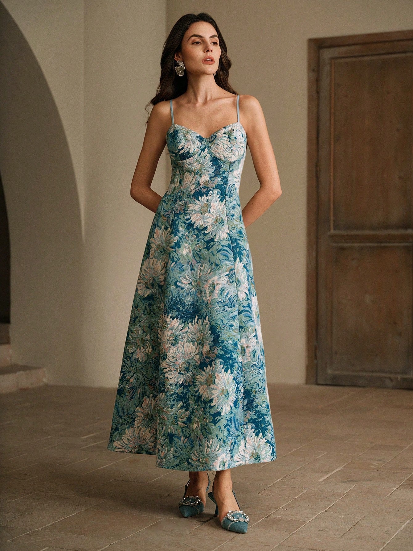 Anewsta Vestido de Festa Estilo Pintura Feminino Modelo Linha-A com Alças, Novos Lançamentos