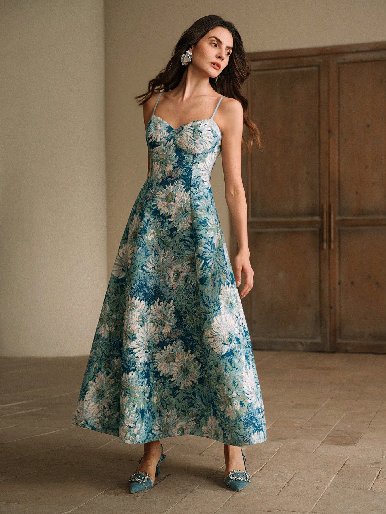 Anewsta Vestido de Festa Estilo Pintura Feminino Modelo Linha-A com Alças, Novos Lançamentos