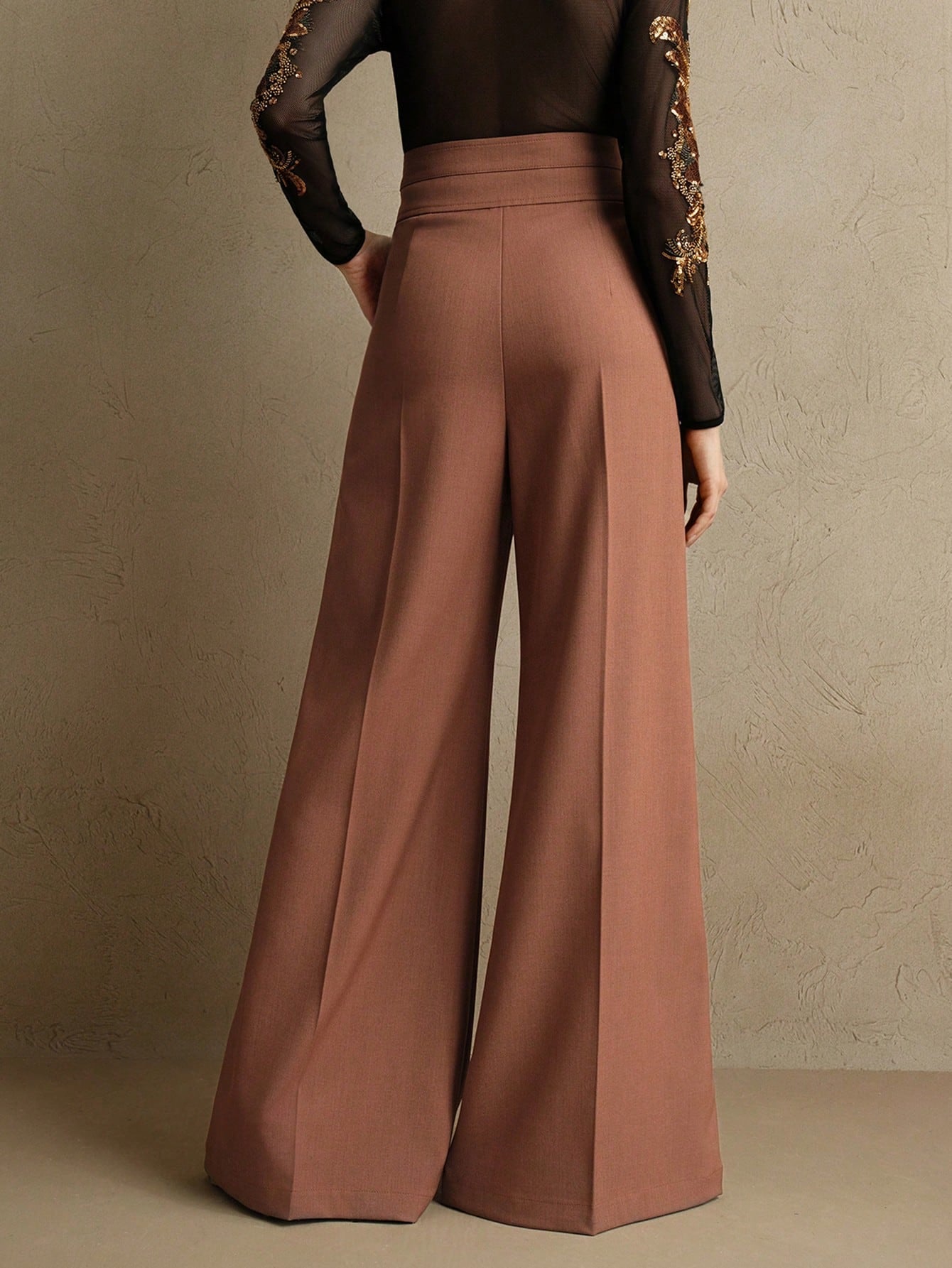 Anewsta Calças Elegantes de Cintura Alta e Flare para Mulher com Abotoamento Duplo, Adequado para Outfit de Ano Novo