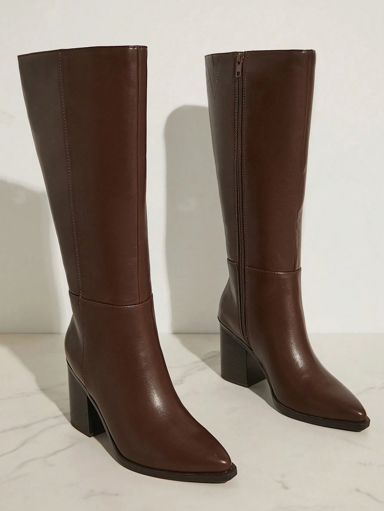 SHUZIA Botas cano alto de salto agulha de cor sólida para mulheres, outono/inverno
