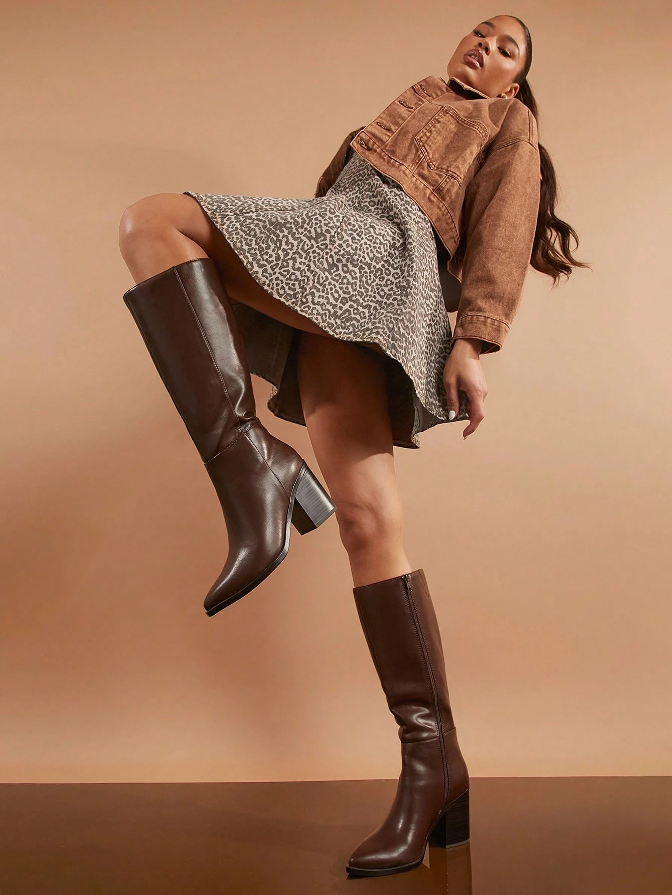 SHUZIA Botas cano alto de salto agulha de cor sólida para mulheres, outono/inverno