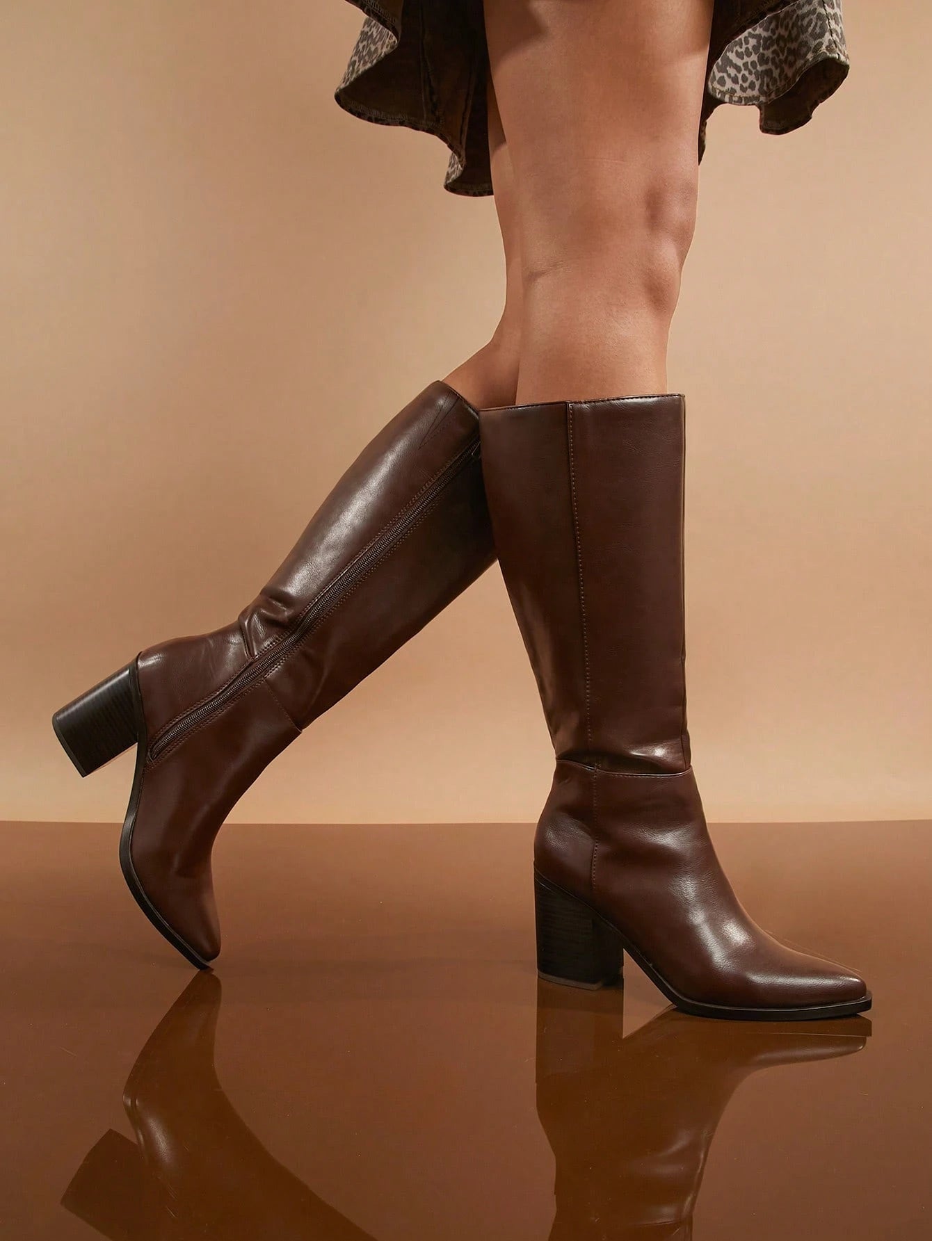 SHUZIA Botas cano alto de salto agulha de cor sólida para mulheres, outono/inverno