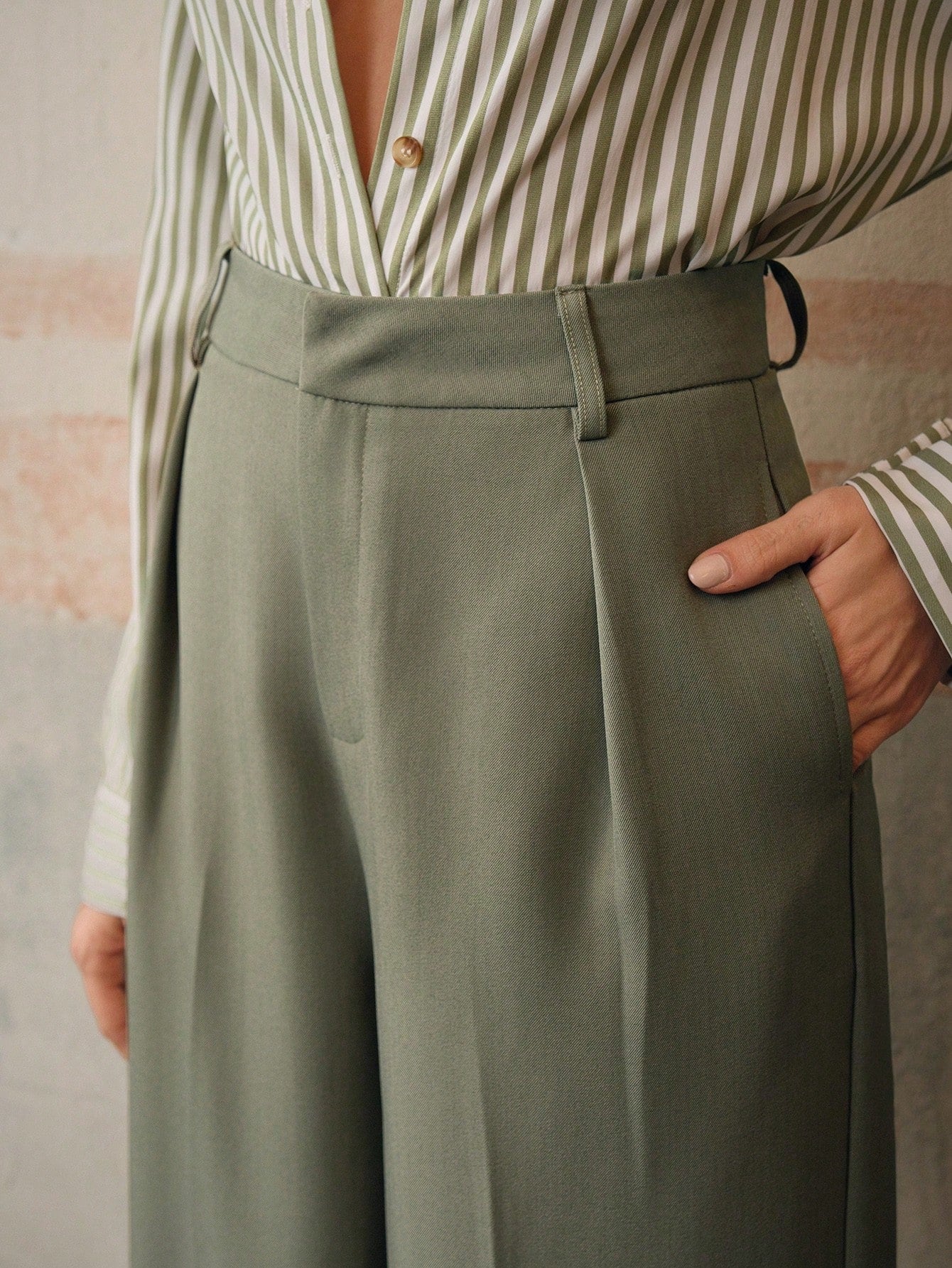 Anewsta Calça reta casual de cintura alta, cor sólida