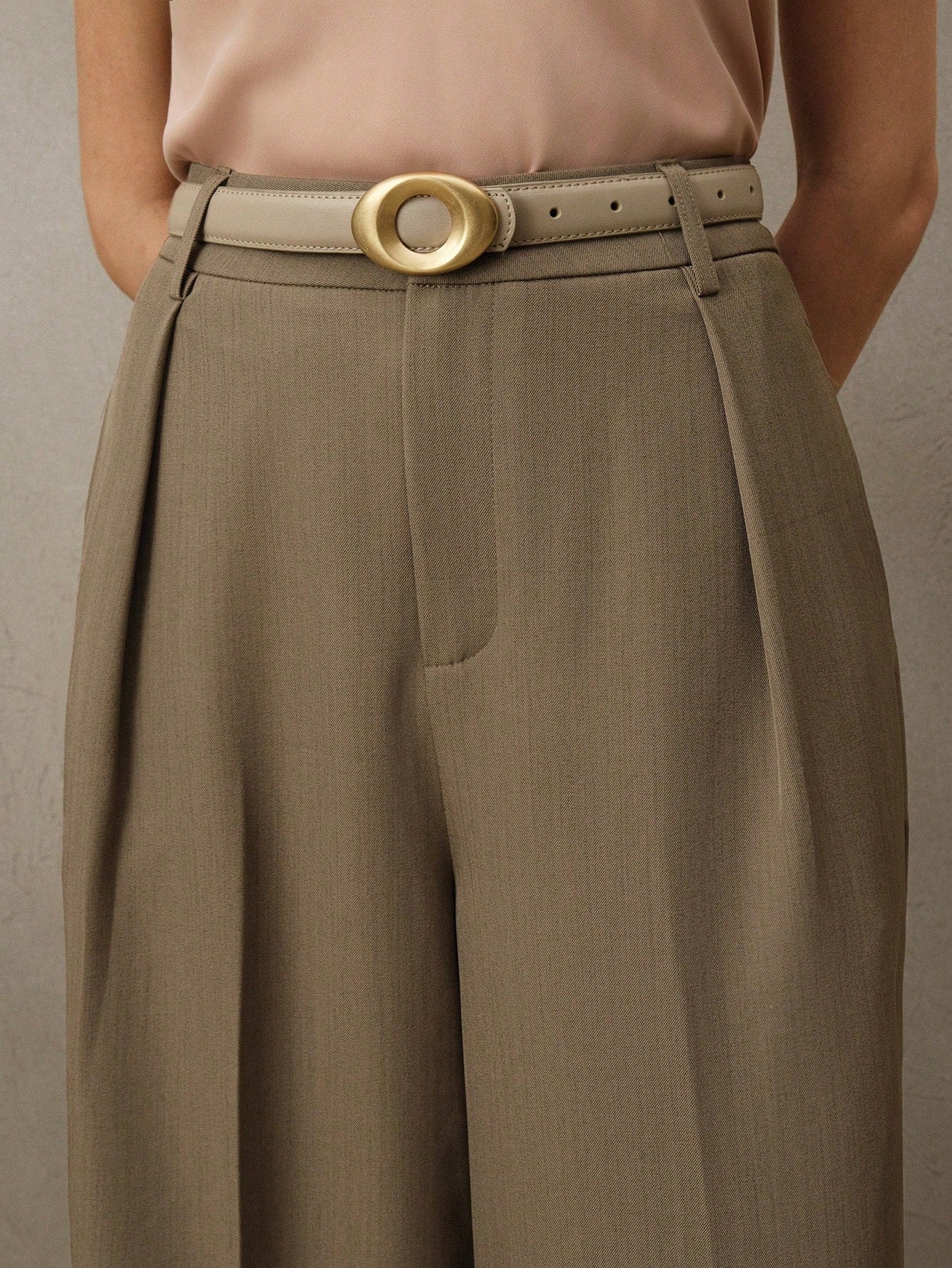 Anewsta Calça reta casual de cintura alta, cor sólida