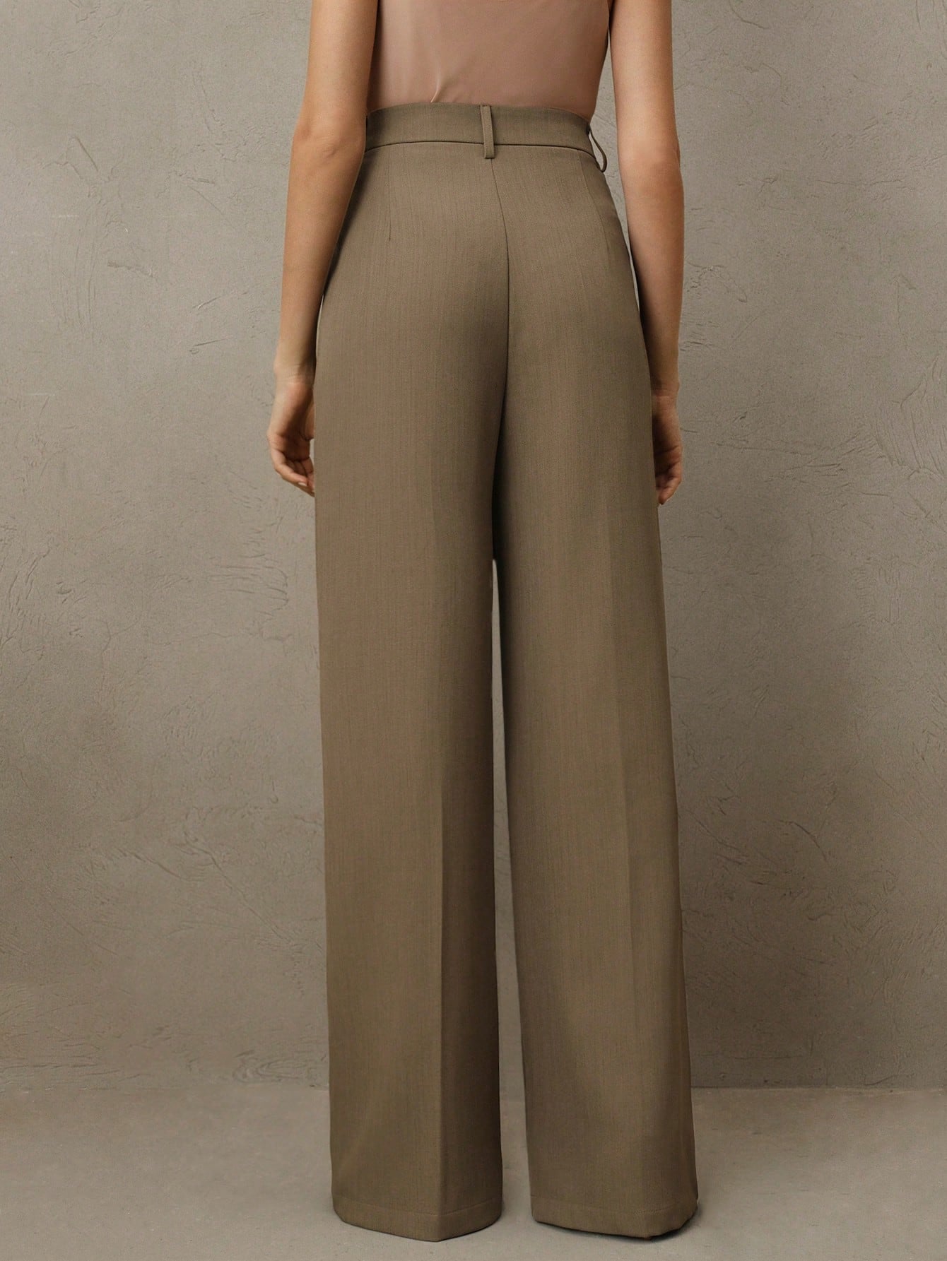 Anewsta Calça reta casual de cintura alta, cor sólida