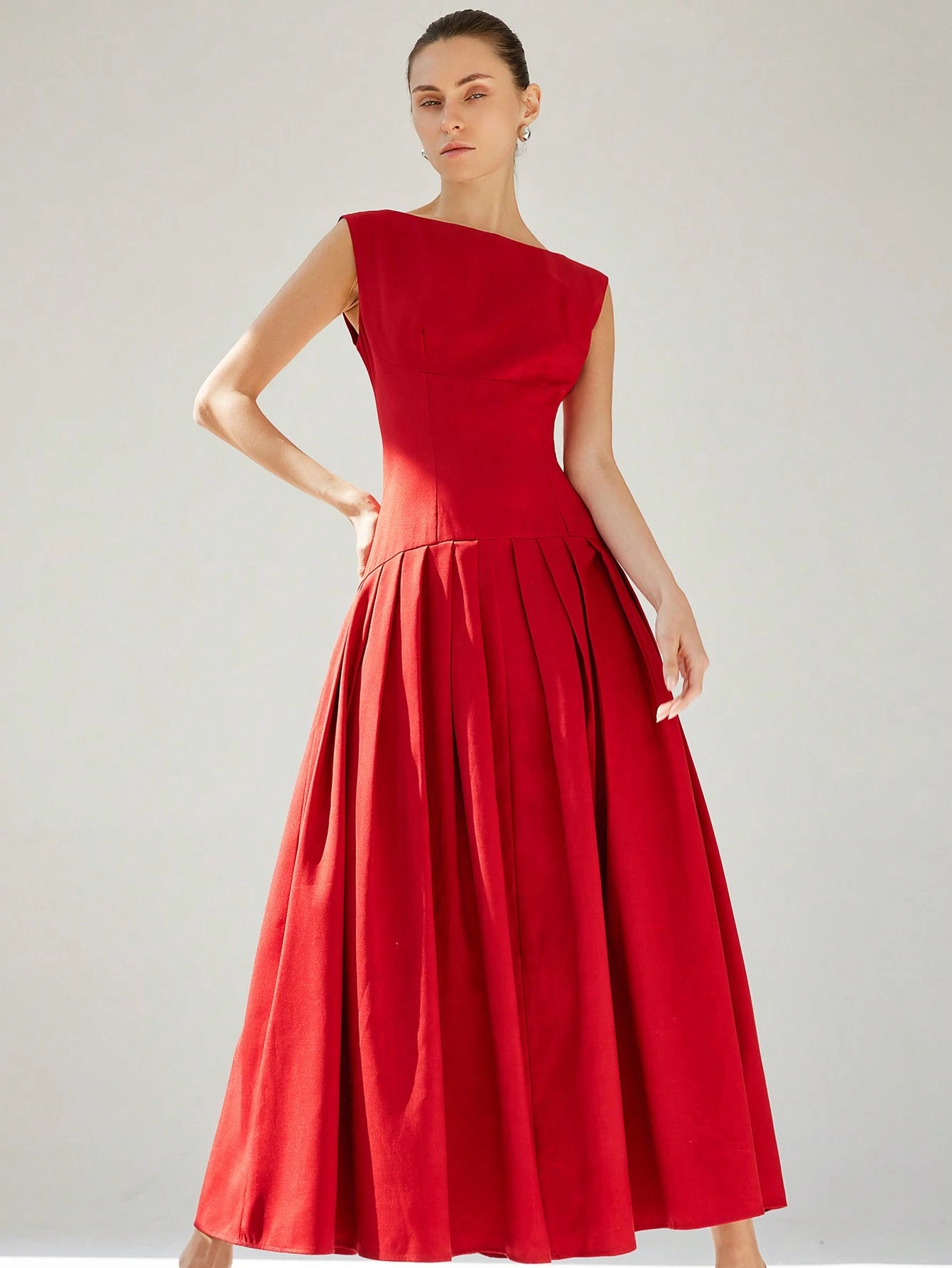 Aveloria Modichic Vestido de Coquetel Elegante de Manga Curta Sexy com Cintura Marcada, Cintura Baixa, Bainha Plissada e Babados Extra Longo Vermelho para Mulheres, Adequado para o Dia dos Namorados