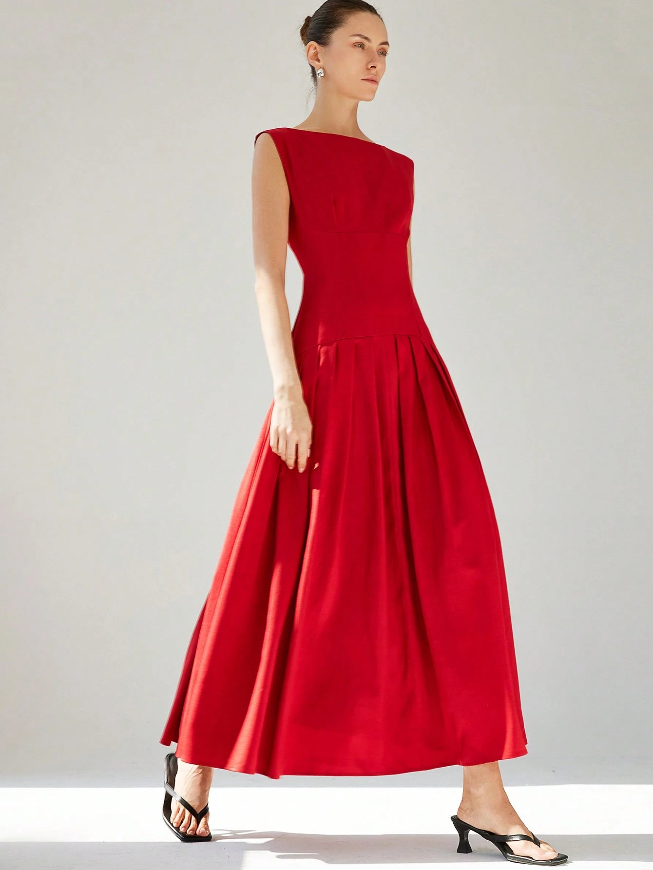 Aveloria Modichic Vestido de Coquetel Elegante de Manga Curta Sexy com Cintura Marcada, Cintura Baixa, Bainha Plissada e Babados Extra Longo Vermelho para Mulheres, Adequado para o Dia dos Namorados