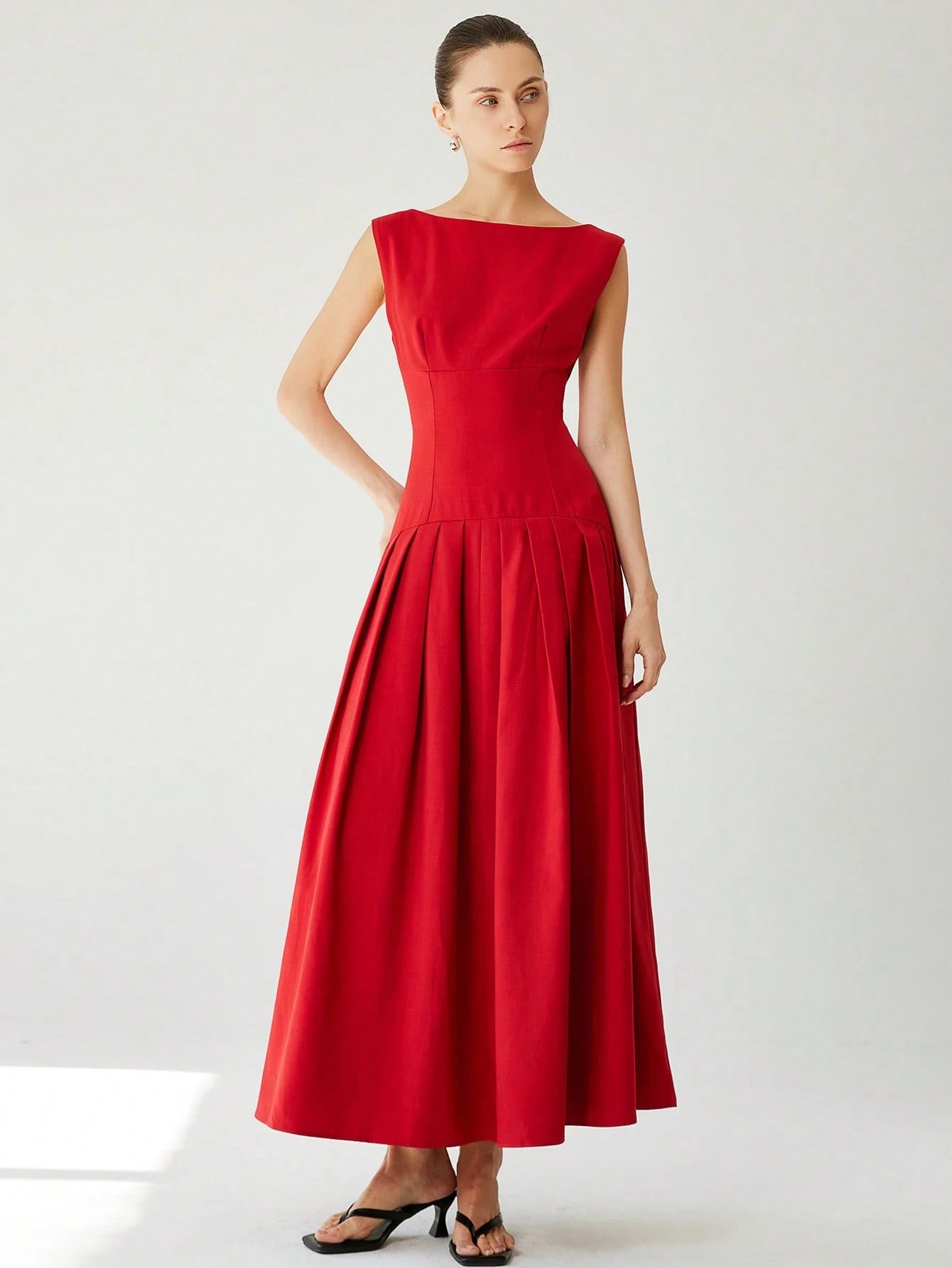Aveloria Modichic Vestido de Coquetel Elegante de Manga Curta Sexy com Cintura Marcada, Cintura Baixa, Bainha Plissada e Babados Extra Longo Vermelho para Mulheres, Adequado para o Dia dos Namorados