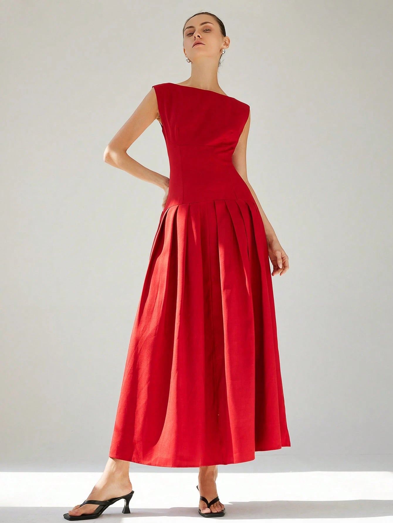 Aveloria Modichic Vestido de Coquetel Elegante de Manga Curta Sexy com Cintura Marcada, Cintura Baixa, Bainha Plissada e Babados Extra Longo Vermelho para Mulheres, Adequado para o Dia dos Namorados