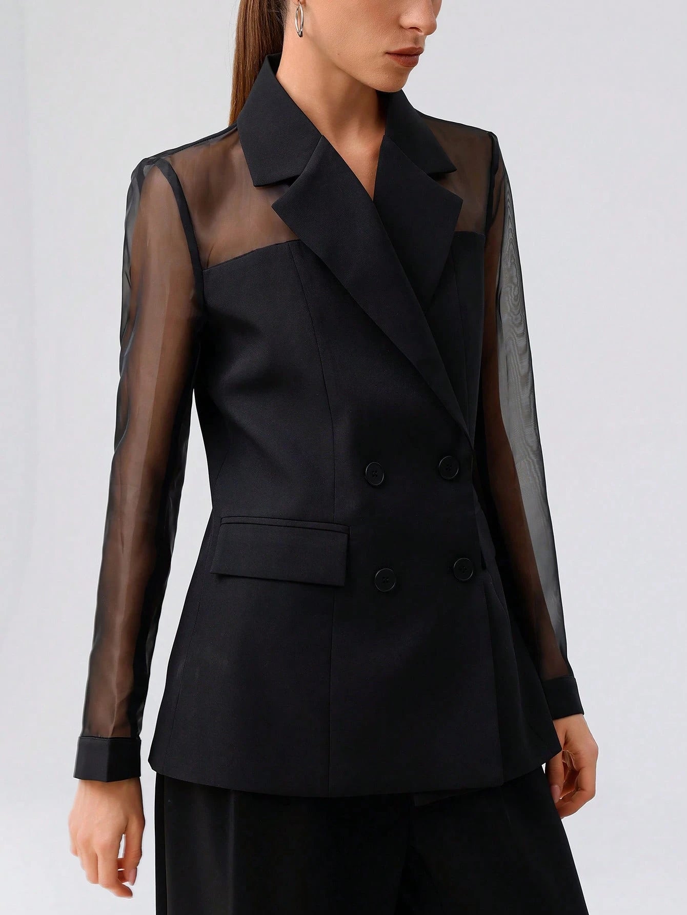 Aveloria Modichic Blazer Dupla-Amarração Respirável de Tecido Splice de Organza para Negócios e Transporte Versátil e Elegante de Alta Classe para Mulheres