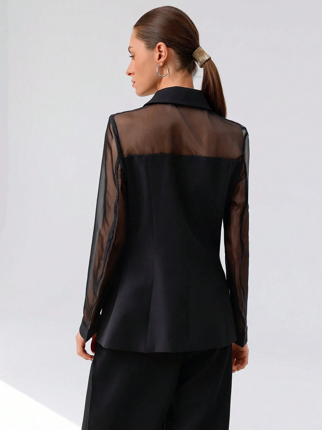 Aveloria Modichic Blazer Dupla-Amarração Respirável de Tecido Splice de Organza para Negócios e Transporte Versátil e Elegante de Alta Classe para Mulheres