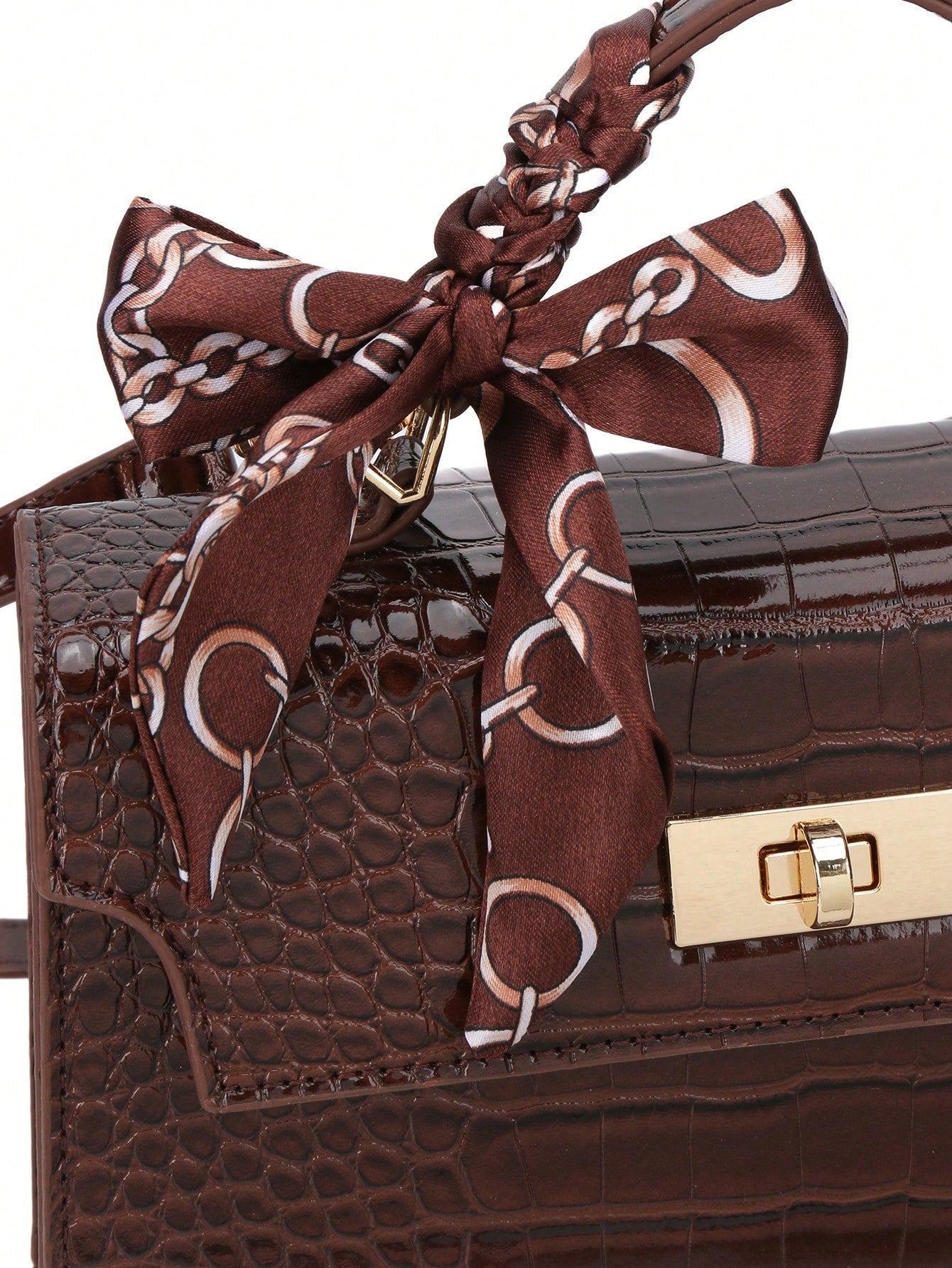 Nova Bolsa Feminina Padrão Crocodilo Brilhante, Grande Capacidade, Moda e Elegante, Acompanha Lenço Estiloso, Pode Ser Usada Como Bolsa de Ombro, Preta