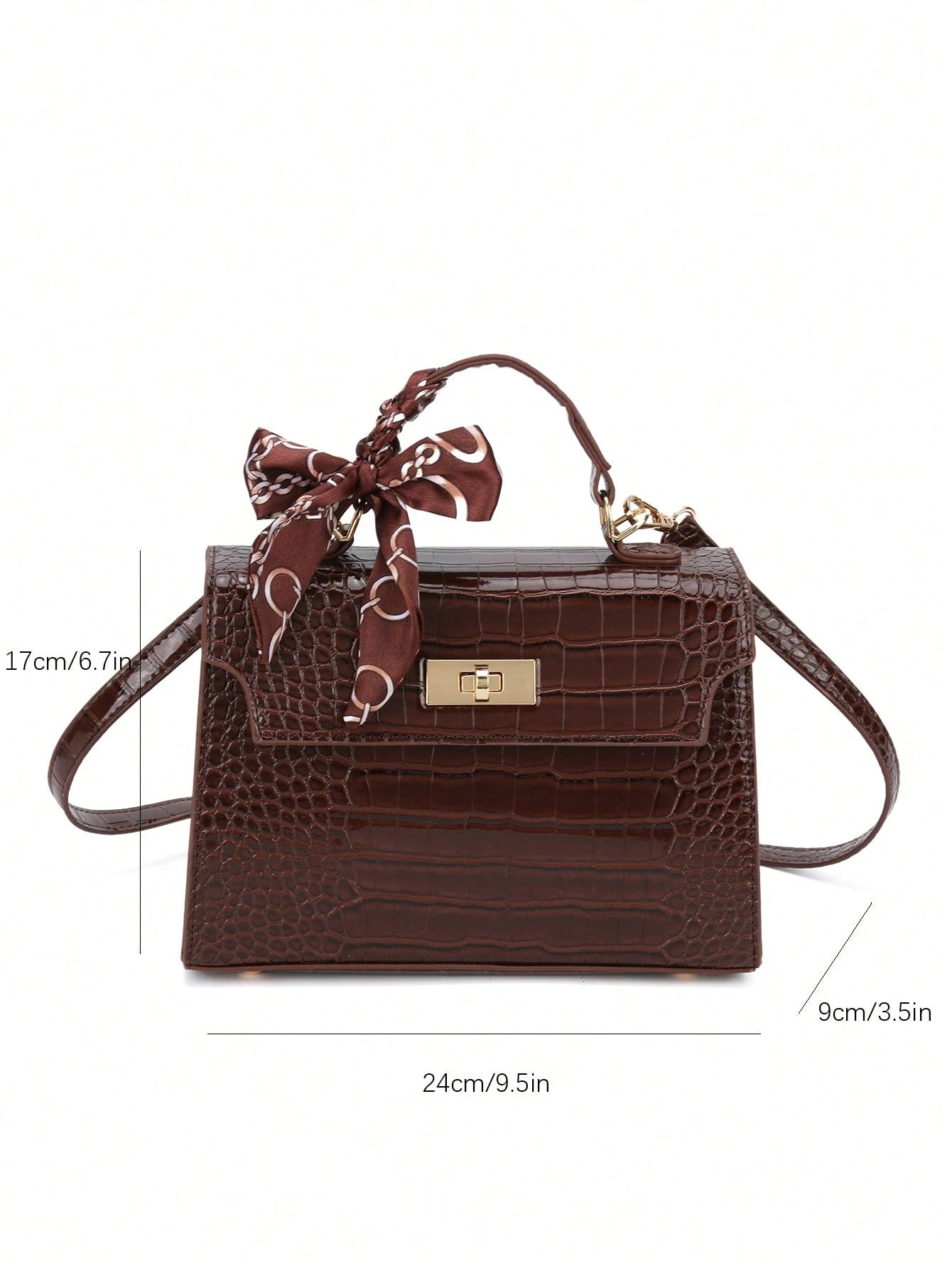 Nova Bolsa Feminina Padrão Crocodilo Brilhante, Grande Capacidade, Moda e Elegante, Acompanha Lenço Estiloso, Pode Ser Usada Como Bolsa de Ombro, Preta