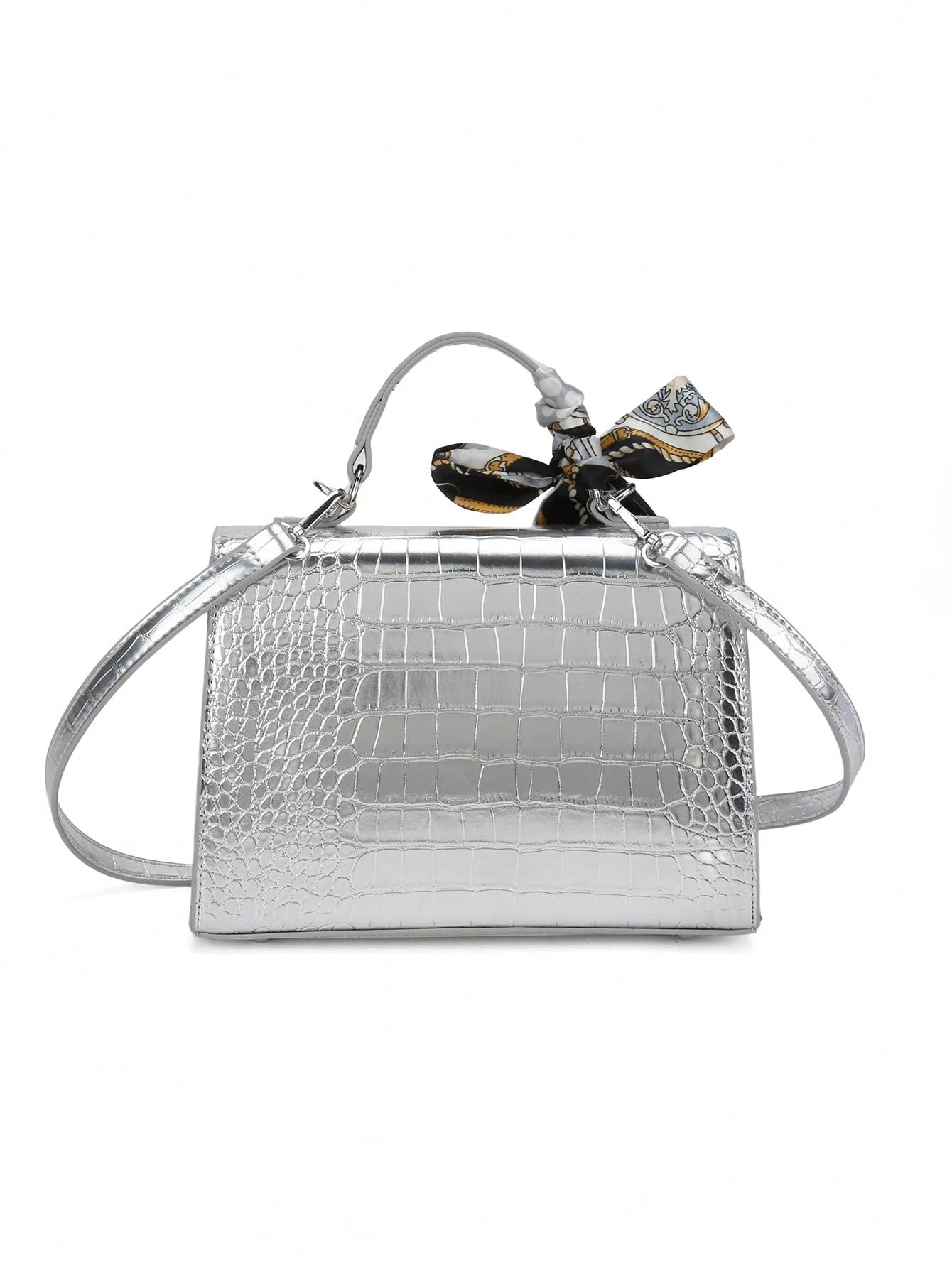 Nova Bolsa Feminina Padrão Crocodilo Brilhante, Grande Capacidade, Moda e Elegante, Acompanha Lenço Estiloso, Pode Ser Usada Como Bolsa de Ombro, Preta
