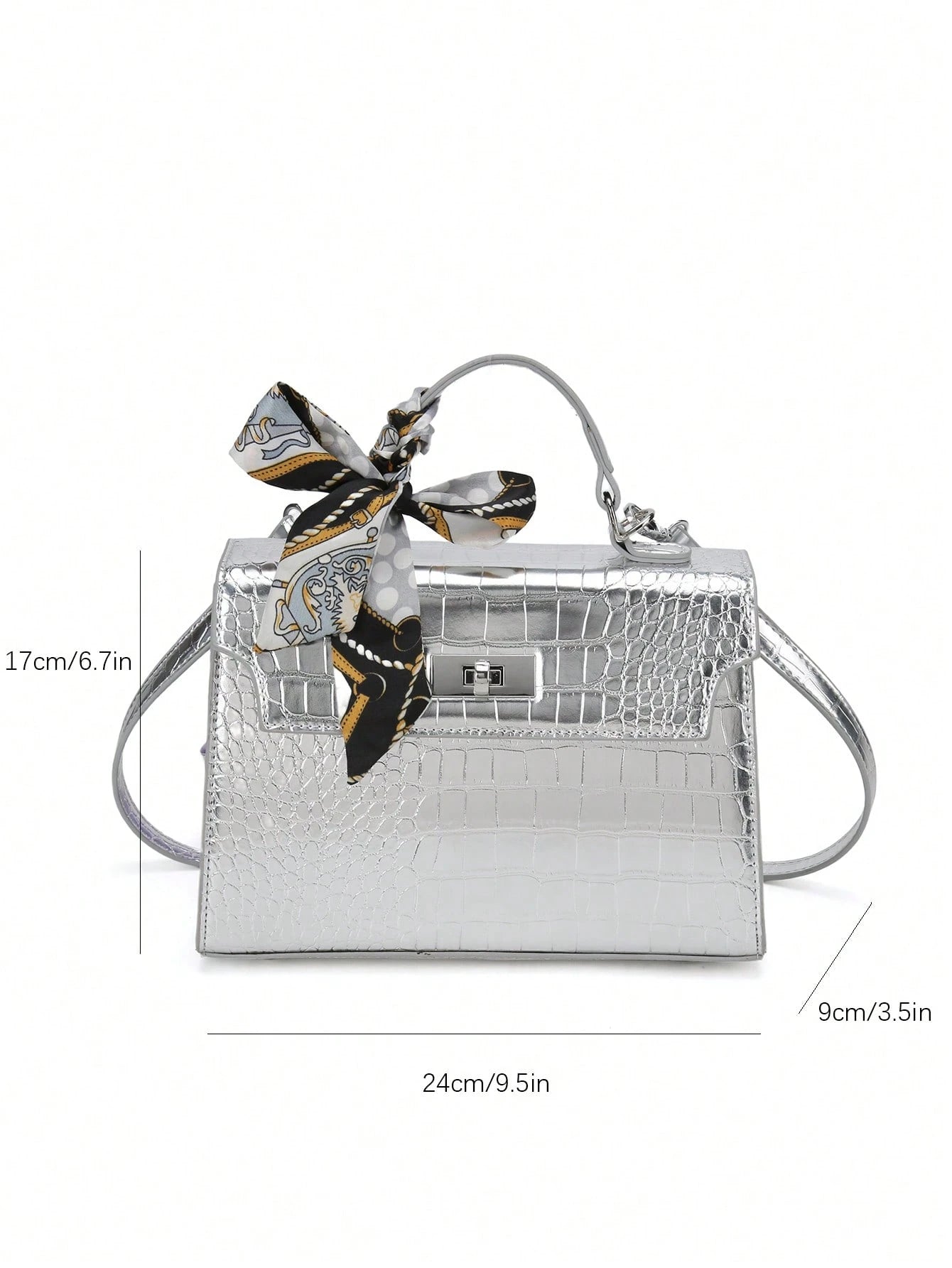 Nova Bolsa Feminina Padrão Crocodilo Brilhante, Grande Capacidade, Moda e Elegante, Acompanha Lenço Estiloso, Pode Ser Usada Como Bolsa de Ombro, Preta