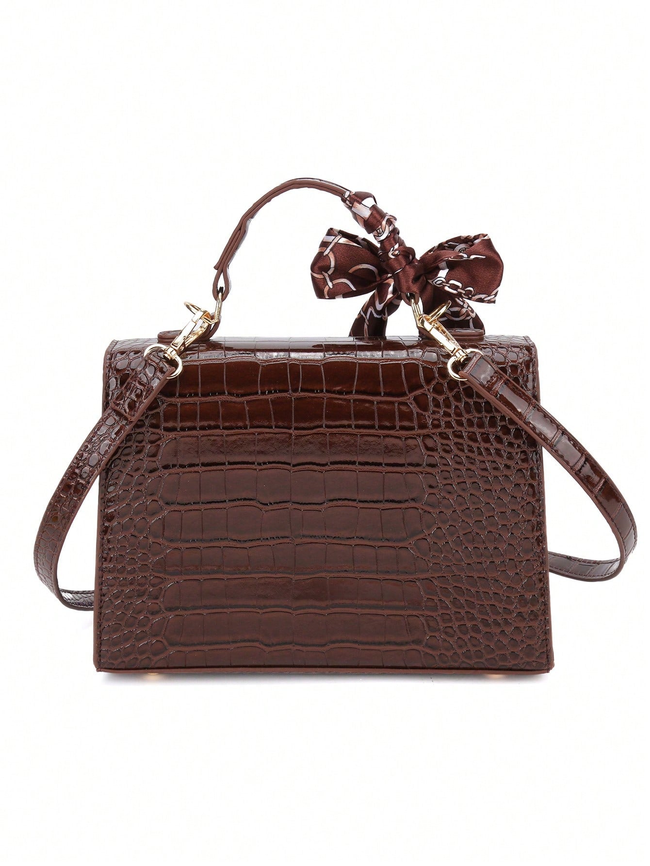 Nova Bolsa Feminina Padrão Crocodilo Brilhante, Grande Capacidade, Moda e Elegante, Acompanha Lenço Estiloso, Pode Ser Usada Como Bolsa de Ombro, Preta