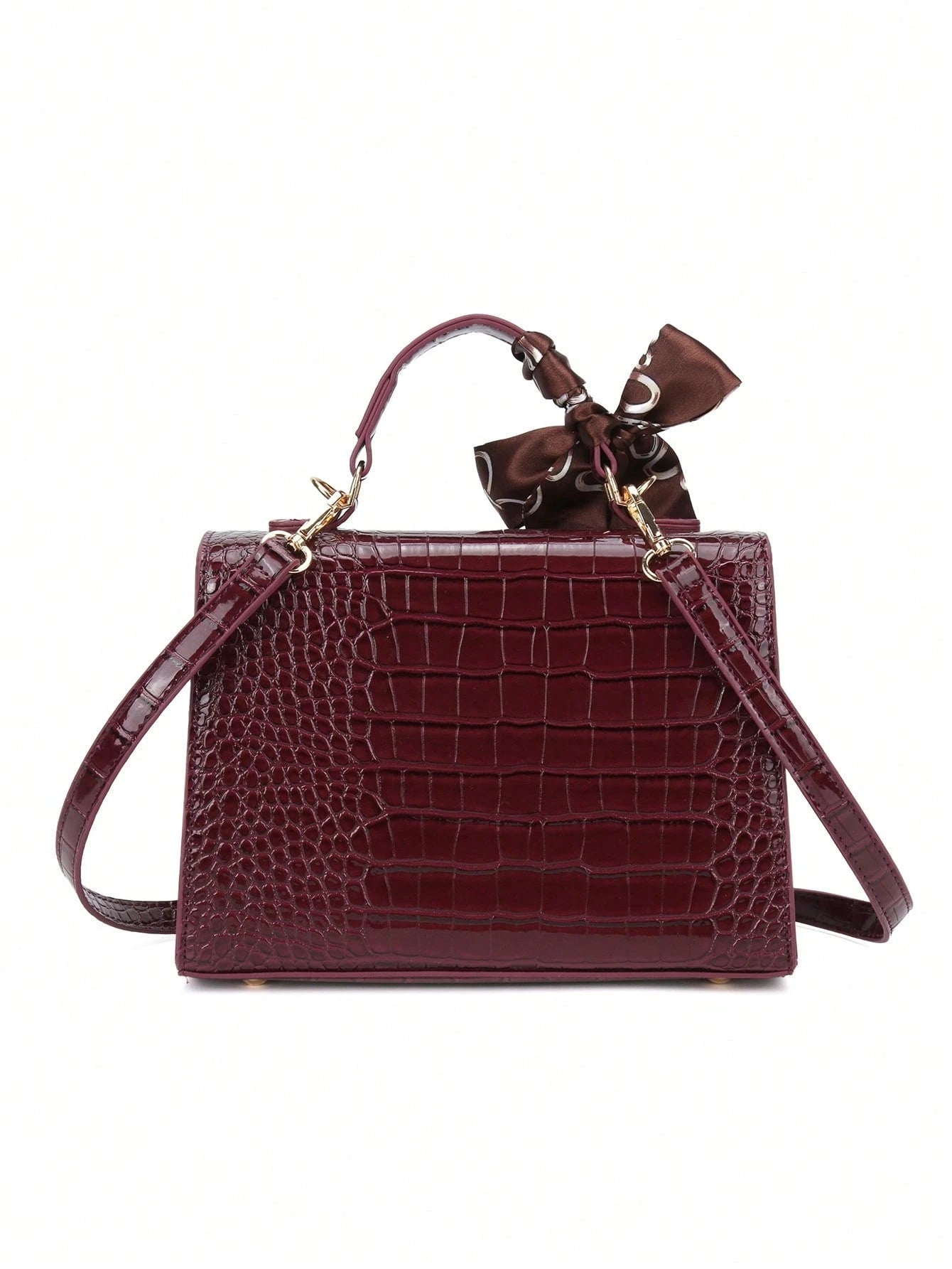 Nova Bolsa Feminina Padrão Crocodilo Brilhante, Grande Capacidade, Moda e Elegante, Acompanha Lenço Estiloso, Pode Ser Usada Como Bolsa de Ombro, Preta