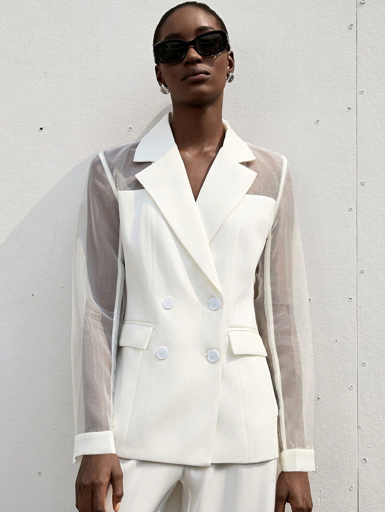 Aveloria Modichic Blazer Dupla-Amarração Respirável de Tecido Splice de Organza para Negócios e Transporte Versátil e Elegante de Alta Classe para Mulheres