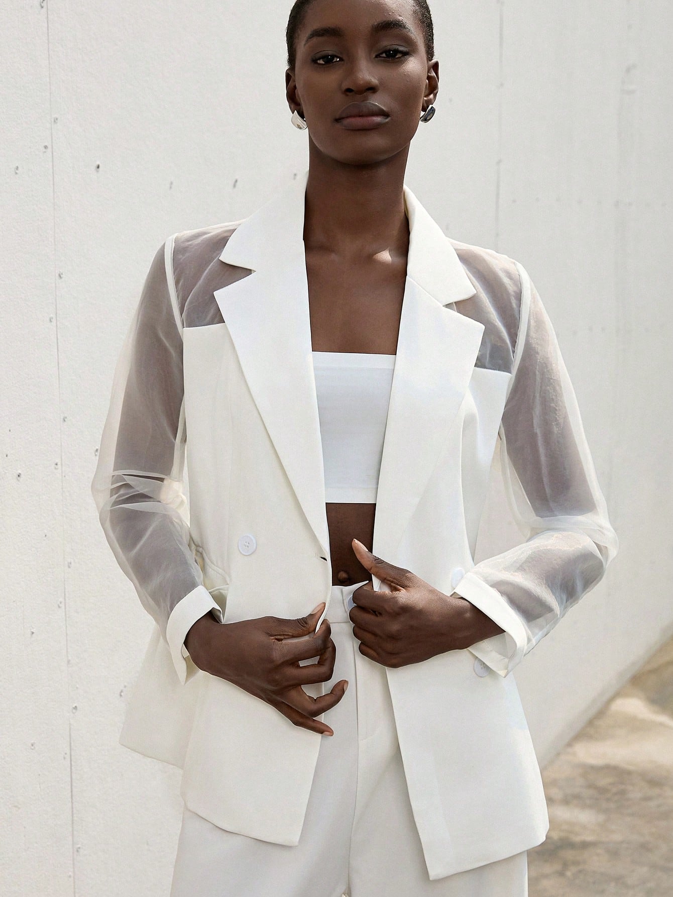 Aveloria Modichic Blazer Dupla-Amarração Respirável de Tecido Splice de Organza para Negócios e Transporte Versátil e Elegante de Alta Classe para Mulheres