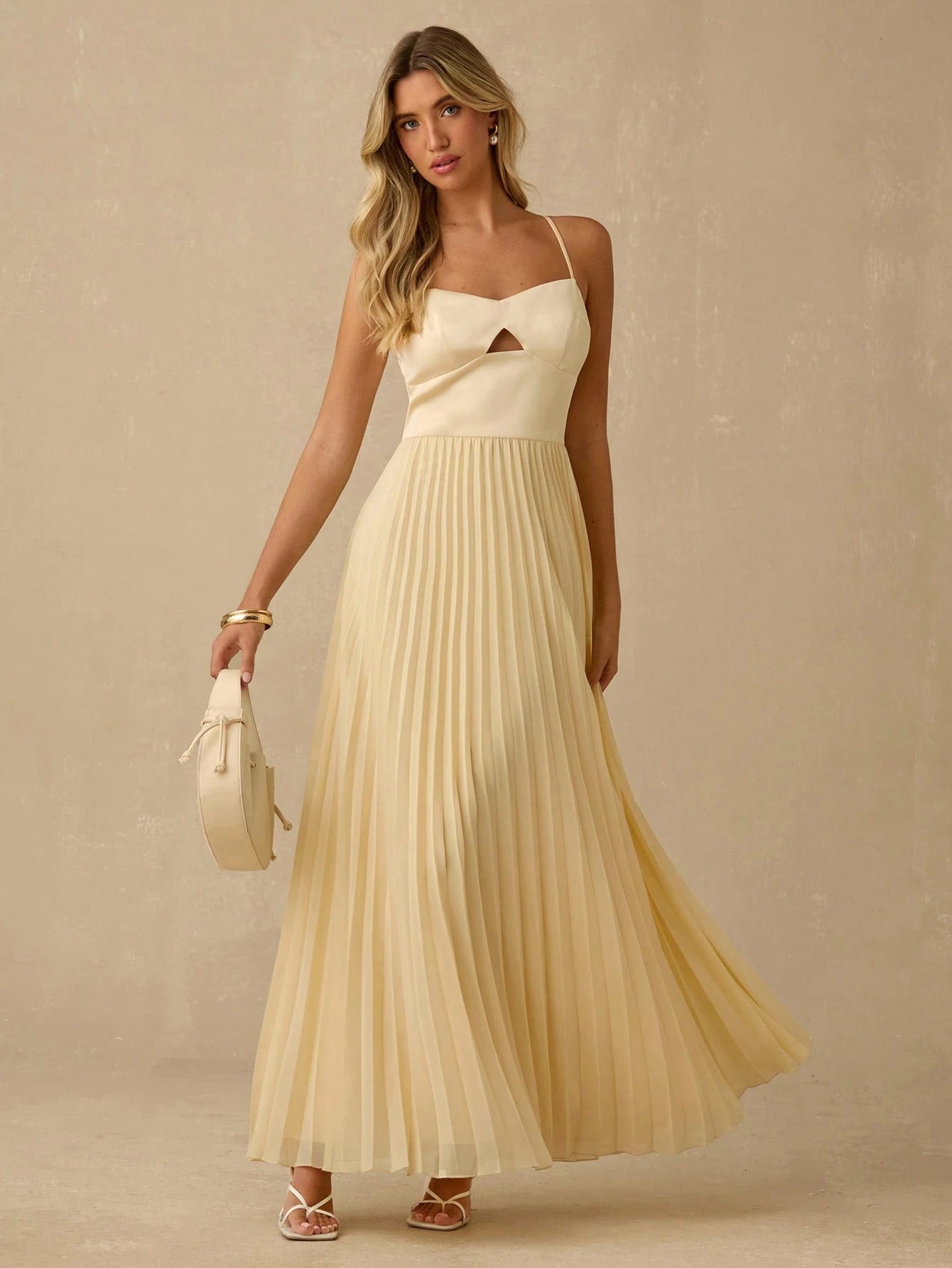 Enchnt Vestido Camisole Plissado Elegante com Recorte Feminino, Verão