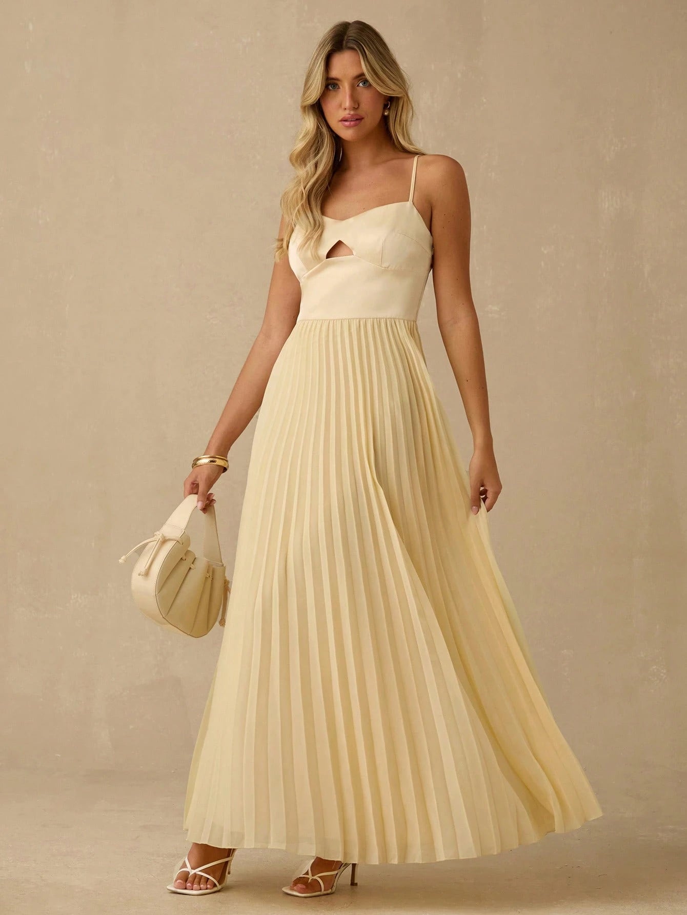 Enchnt Vestido Camisole Plissado Elegante com Recorte Feminino, Verão