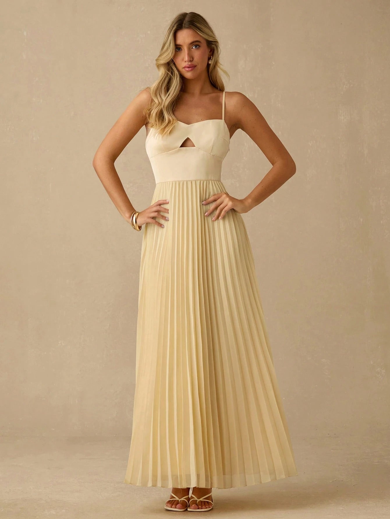 Enchnt Vestido Camisole Plissado Elegante com Recorte Feminino, Verão