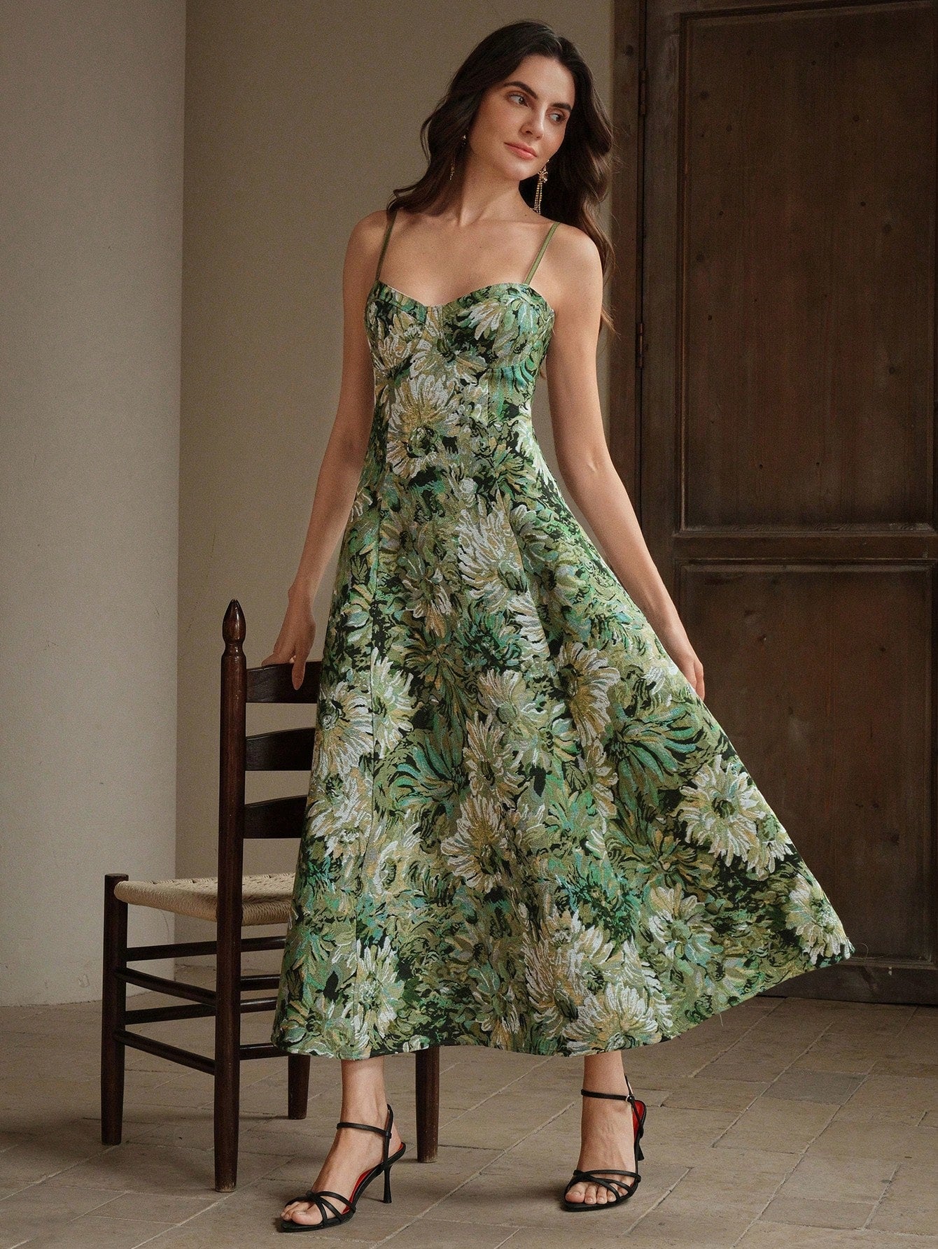Anewsta Vestido de Festa Estilo Pintura Feminino Modelo Linha-A com Alças, Novos Lançamentos