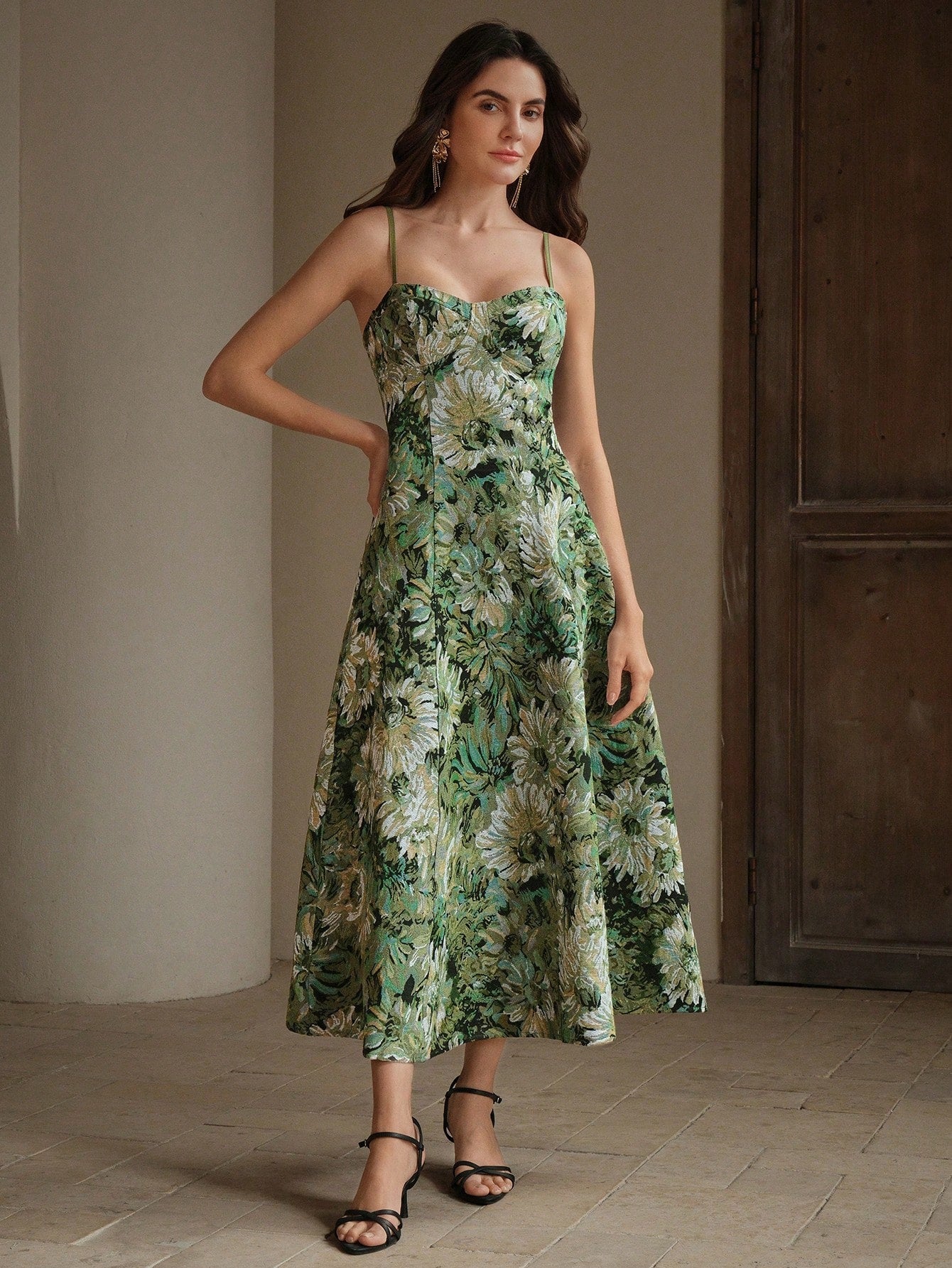 Anewsta Vestido de Festa Estilo Pintura Feminino Modelo Linha-A com Alças, Novos Lançamentos