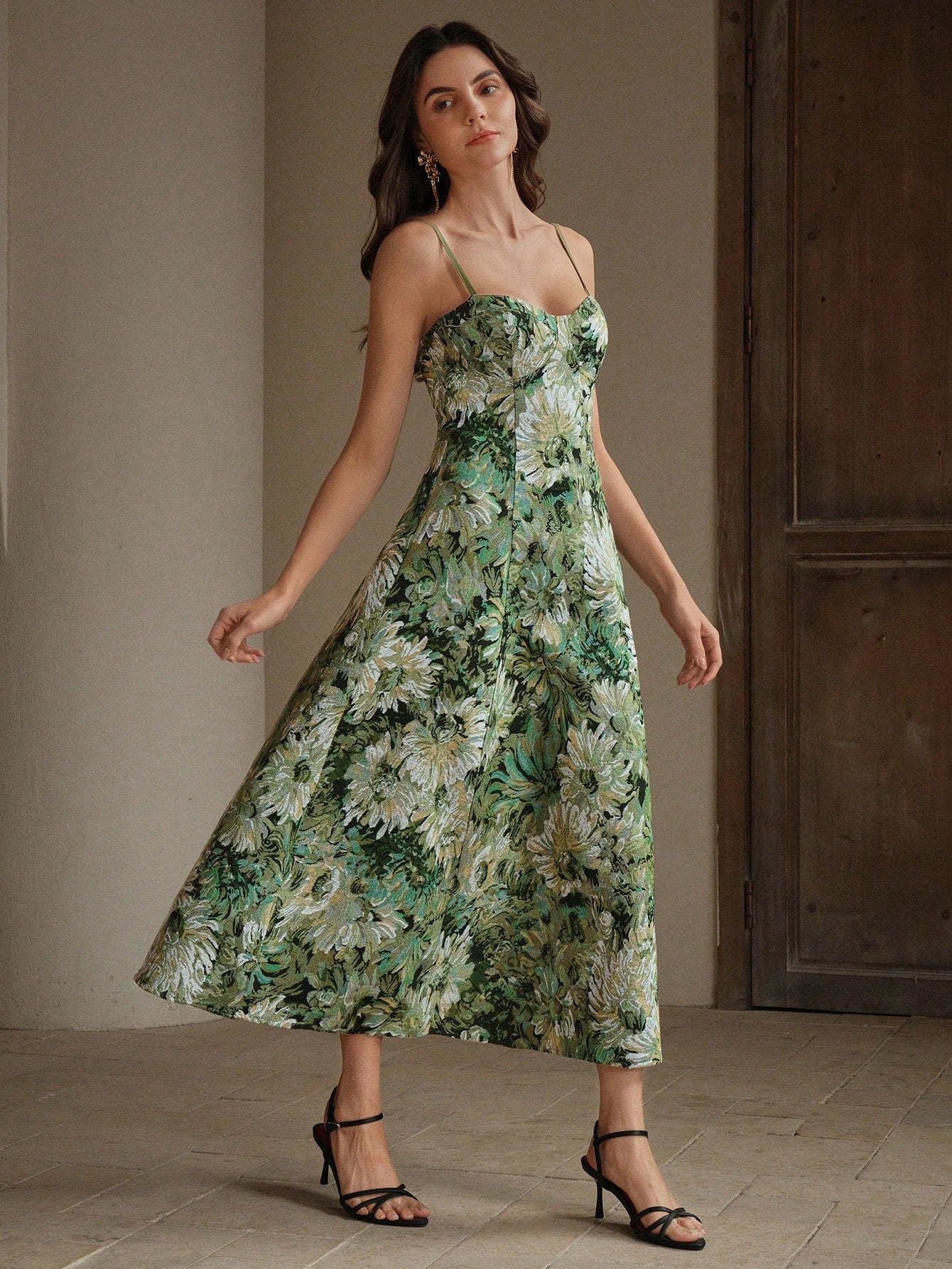 Anewsta Vestido de Festa Estilo Pintura Feminino Modelo Linha-A com Alças, Novos Lançamentos