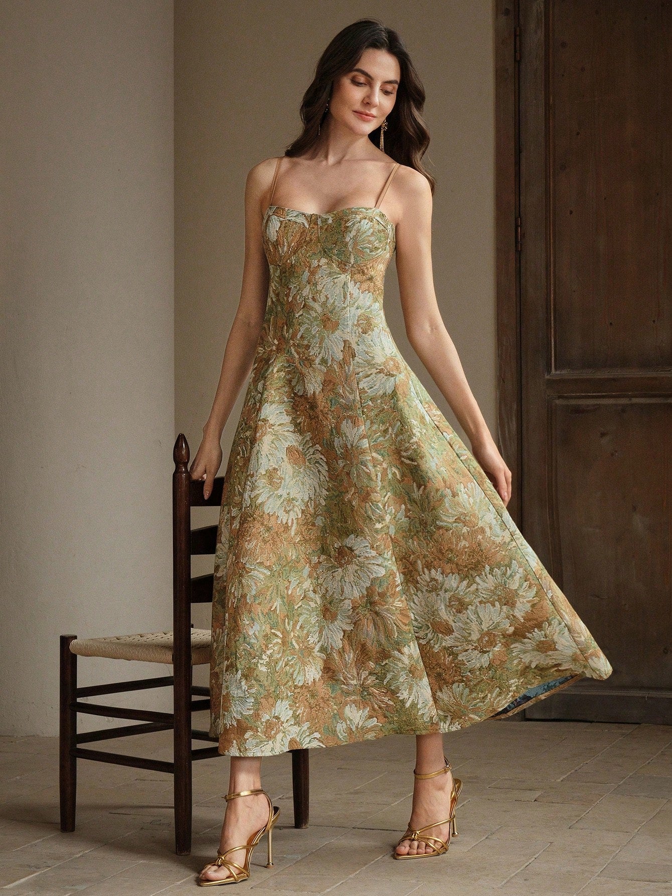 Anewsta Vestido de Festa Estilo Pintura Feminino Modelo Linha-A com Alças, Novos Lançamentos
