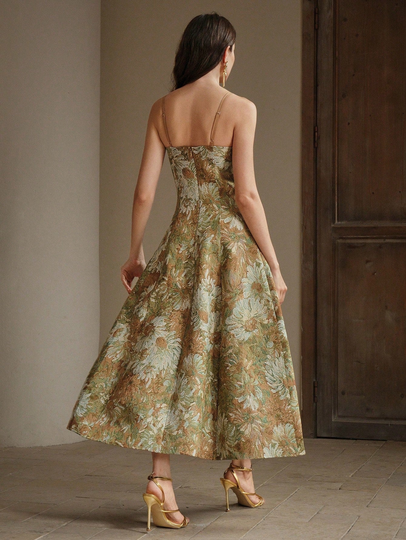 Anewsta Vestido de Festa Estilo Pintura Feminino Modelo Linha-A com Alças, Novos Lançamentos