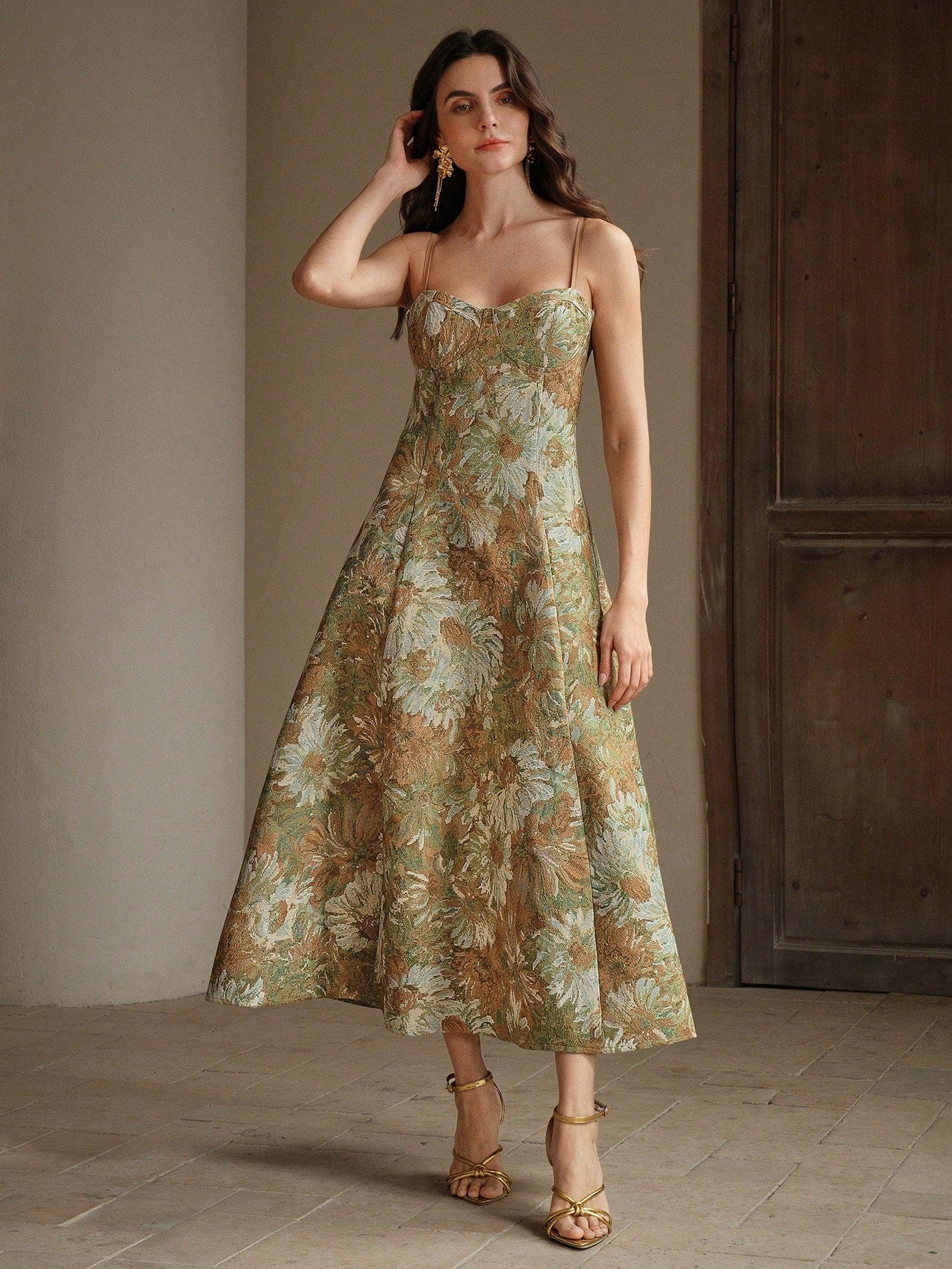 Anewsta Vestido de Festa Estilo Pintura Feminino Modelo Linha-A com Alças, Novos Lançamentos