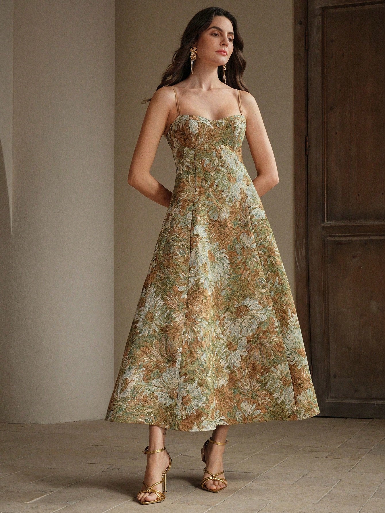 Anewsta Vestido de Festa Estilo Pintura Feminino Modelo Linha-A com Alças, Novos Lançamentos