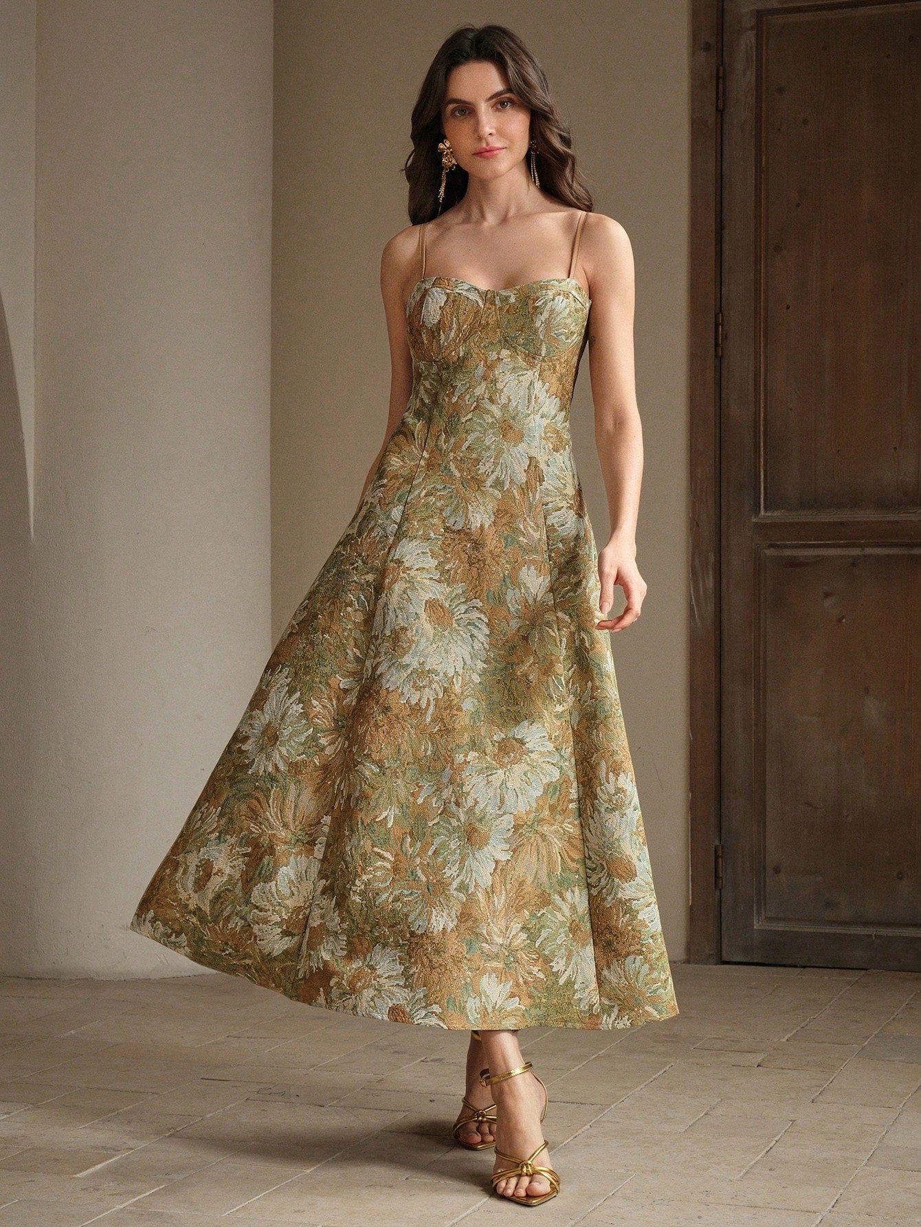 Anewsta Vestido de Festa Estilo Pintura Feminino Modelo Linha-A com Alças, Novos Lançamentos