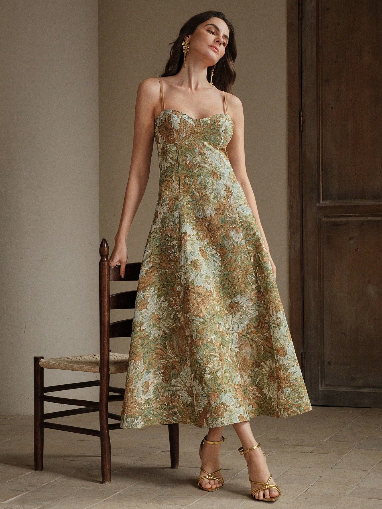 Anewsta Vestido de Festa Estilo Pintura Feminino Modelo Linha-A com Alças, Novos Lançamentos