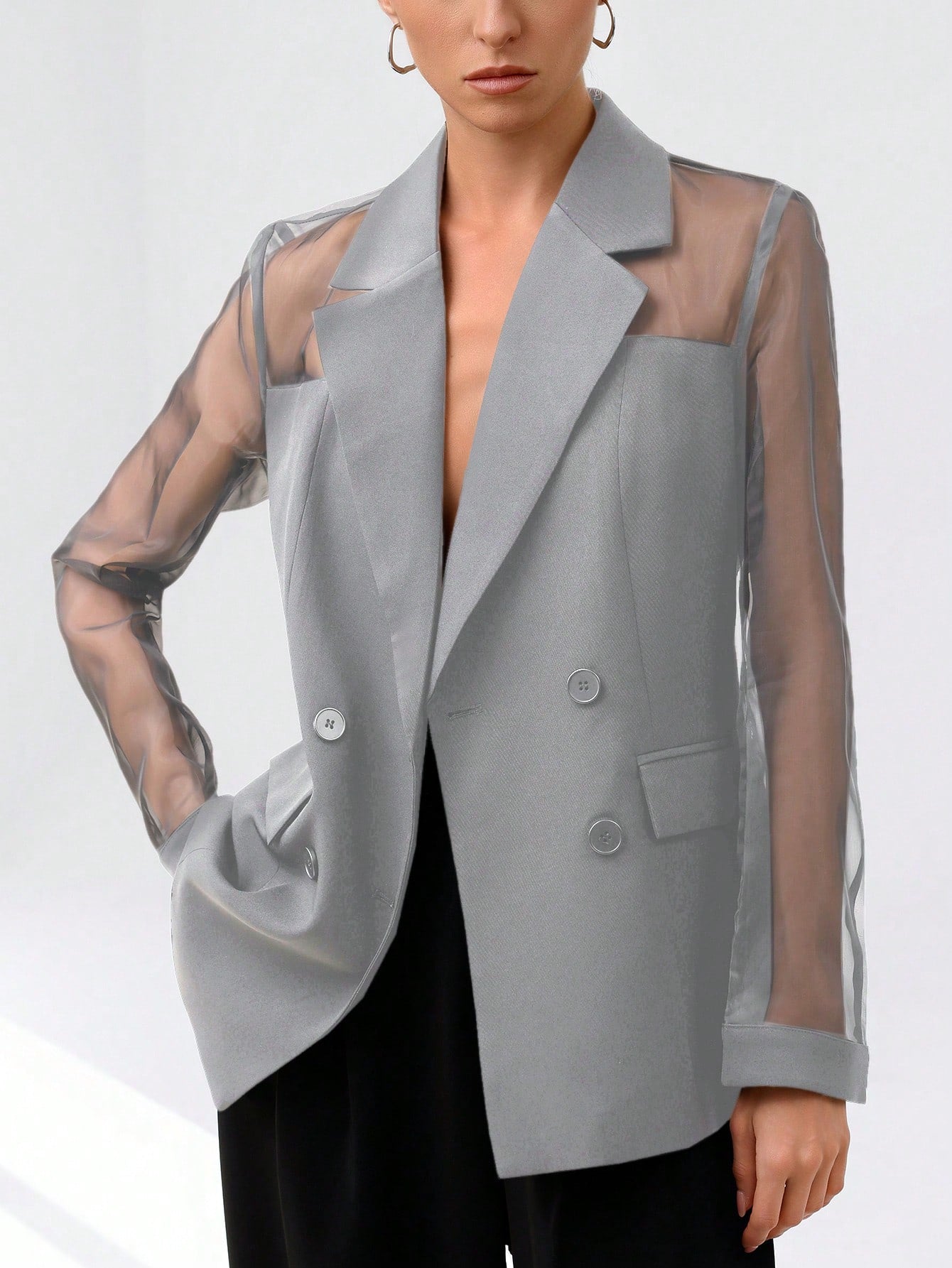 Aveloria Modichic Blazer Dupla-Amarração Respirável de Tecido Splice de Organza para Negócios e Transporte Versátil e Elegante de Alta Classe para Mulheres