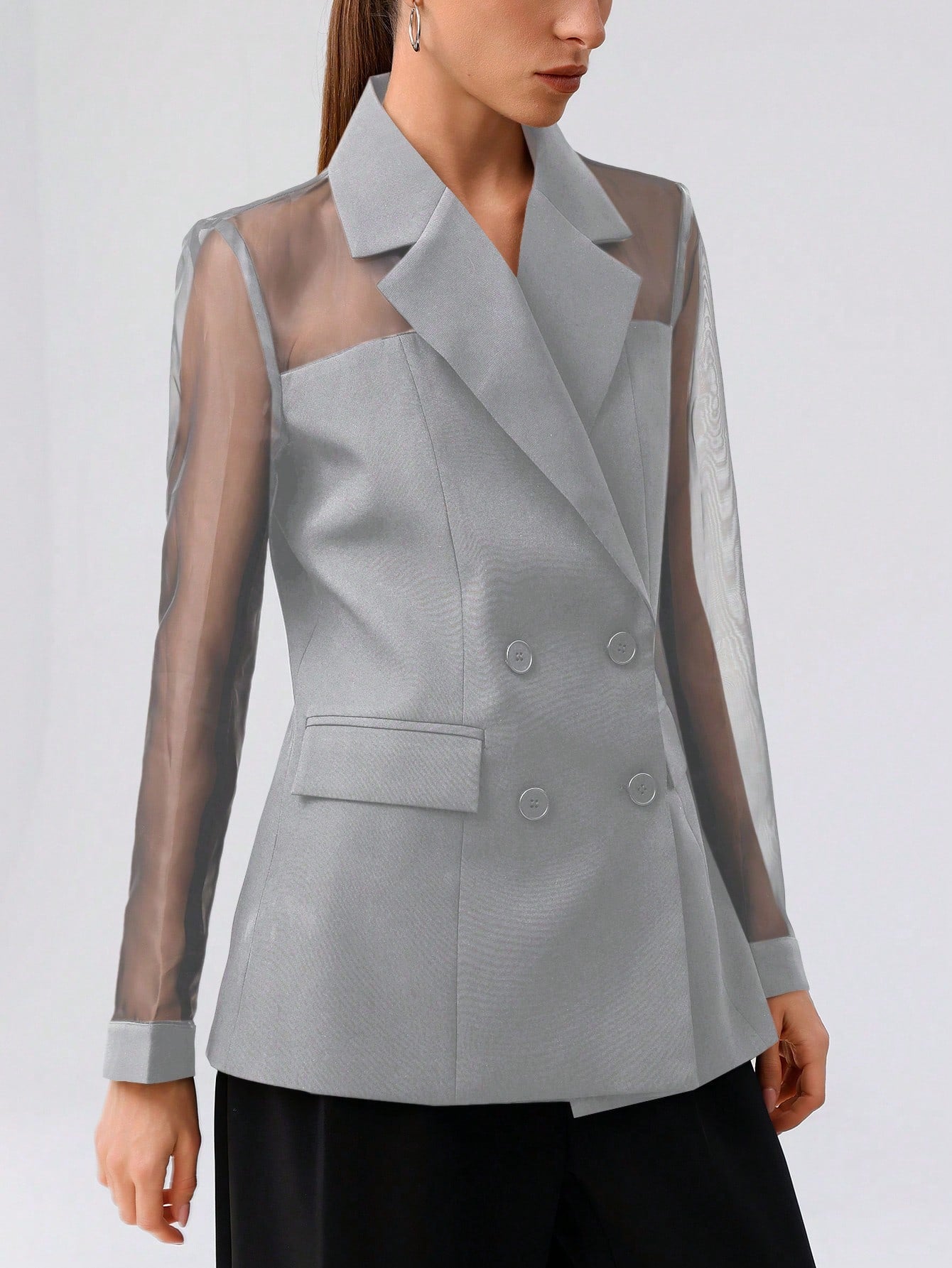 Aveloria Modichic Blazer Dupla-Amarração Respirável de Tecido Splice de Organza para Negócios e Transporte Versátil e Elegante de Alta Classe para Mulheres