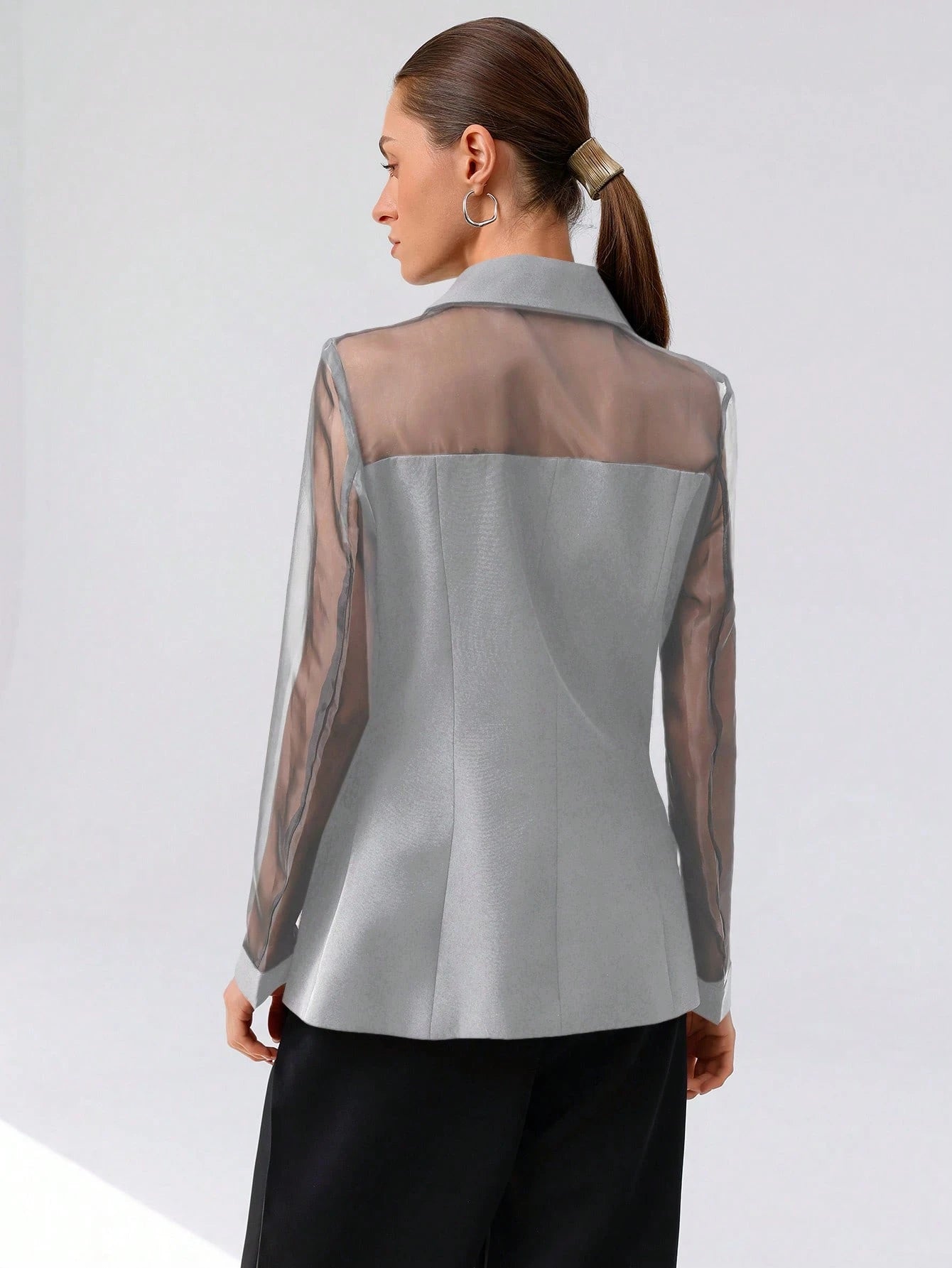 Aveloria Modichic Blazer Dupla-Amarração Respirável de Tecido Splice de Organza para Negócios e Transporte Versátil e Elegante de Alta Classe para Mulheres