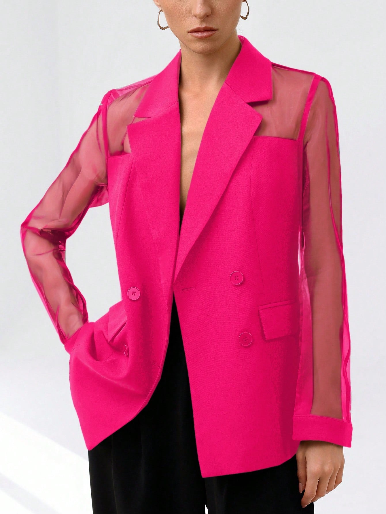 Aveloria Modichic Blazer Dupla-Amarração Respirável de Tecido Splice de Organza para Negócios e Transporte Versátil e Elegante de Alta Classe para Mulheres