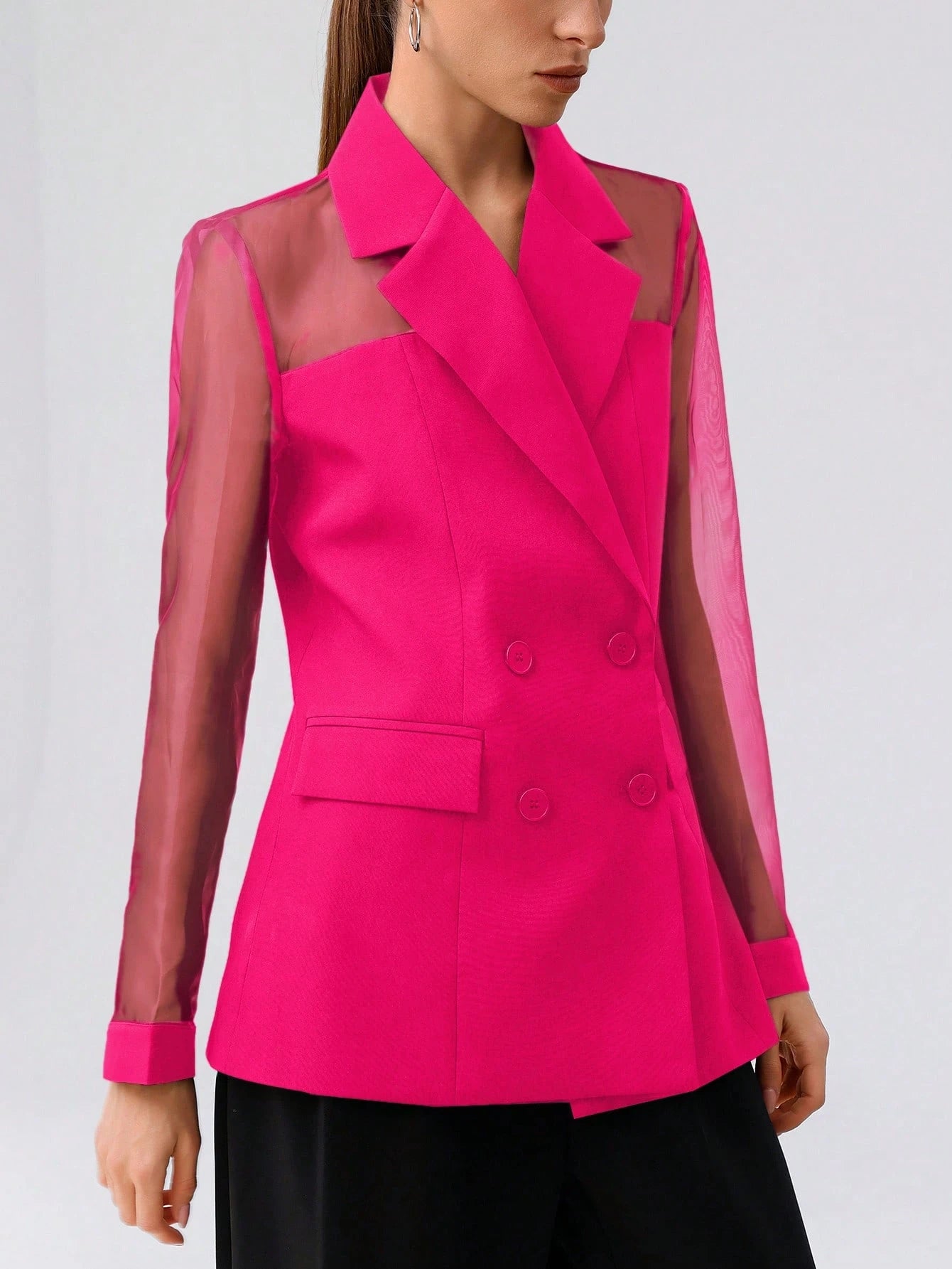 Aveloria Modichic Blazer Dupla-Amarração Respirável de Tecido Splice de Organza para Negócios e Transporte Versátil e Elegante de Alta Classe para Mulheres