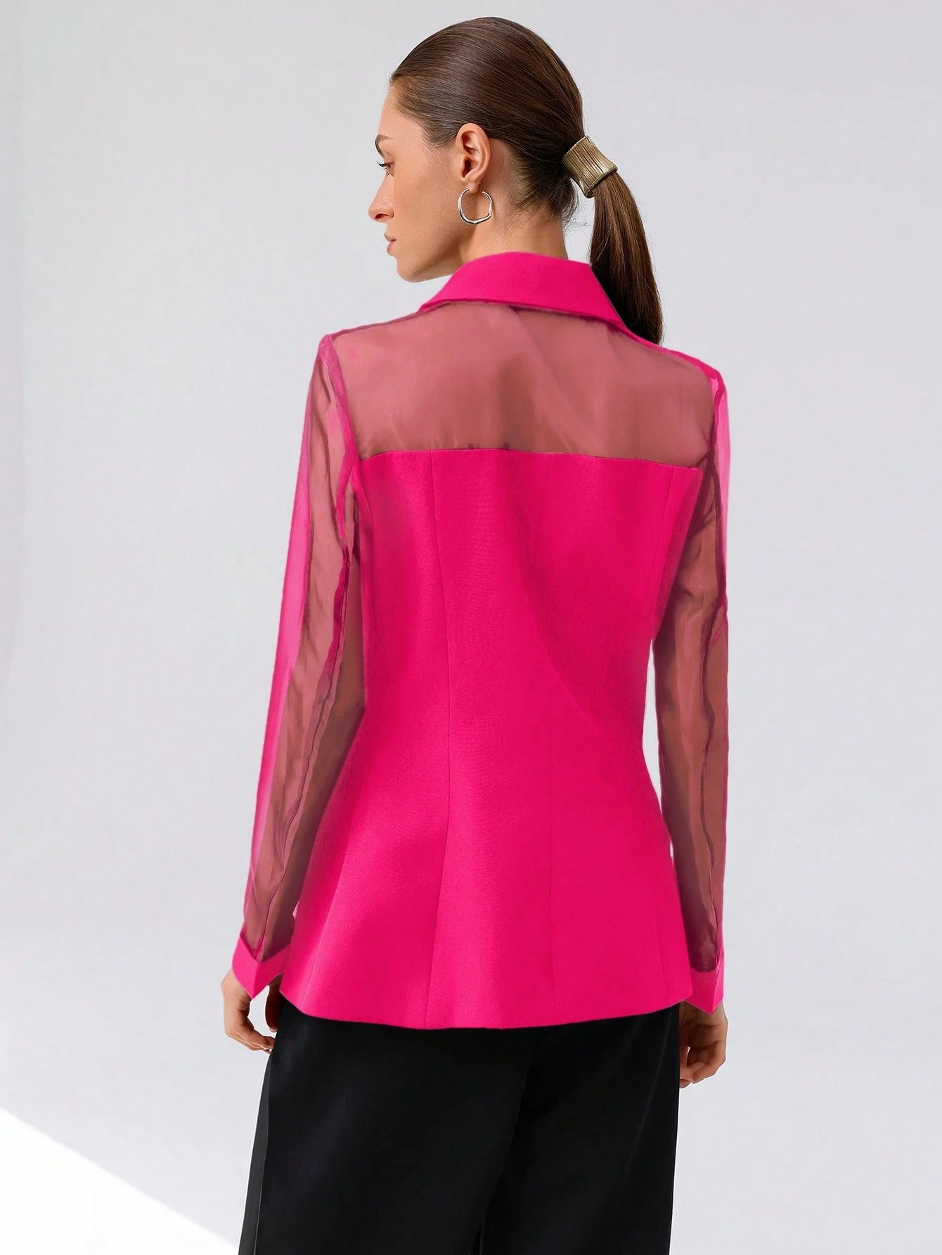 Aveloria Modichic Blazer Dupla-Amarração Respirável de Tecido Splice de Organza para Negócios e Transporte Versátil e Elegante de Alta Classe para Mulheres