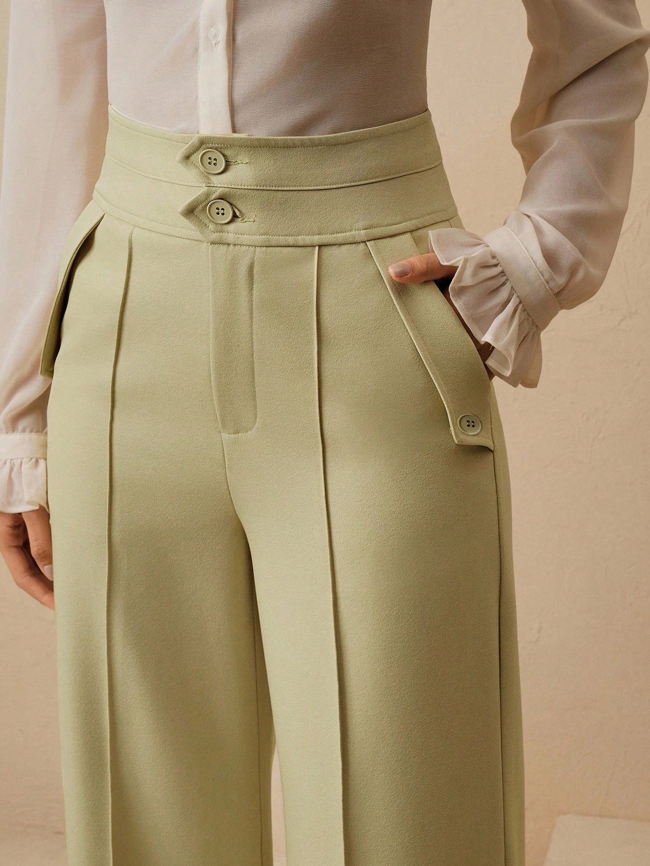 Anewsta Calças Elegantes de Cintura Alta e Flare para Mulher com Abotoamento Duplo, Adequado para Outfit de Ano Novo