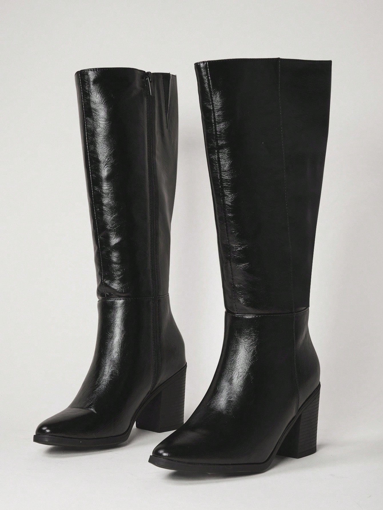 SHUZIA Botas cano alto de salto agulha de cor sólida para mulheres, outono/inverno