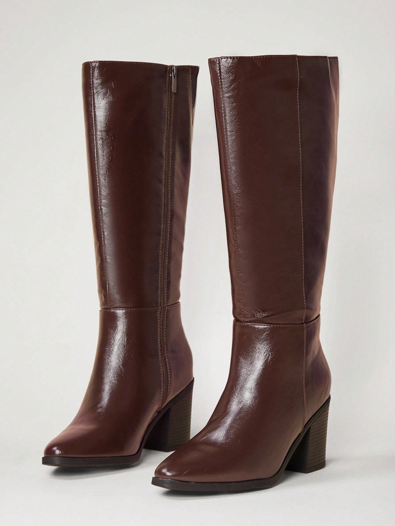 SHUZIA Botas cano alto de salto agulha de cor sólida para mulheres, outono/inverno