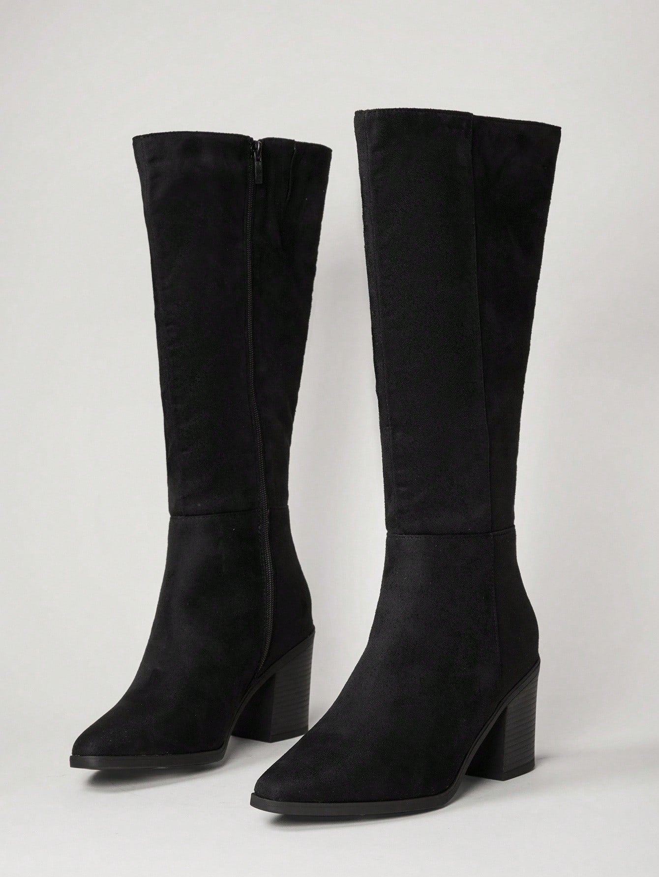 SHUZIA Botas cano alto de salto agulha de cor sólida para mulheres, outono/inverno