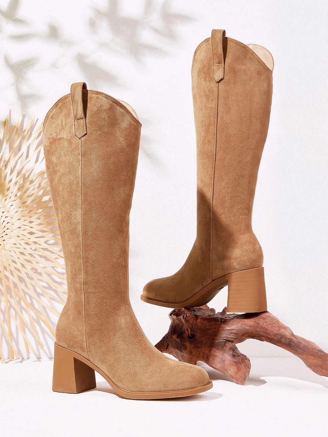 SHUZIA Botas cano alto de salto agulha de cor sólida para mulheres, outono/inverno